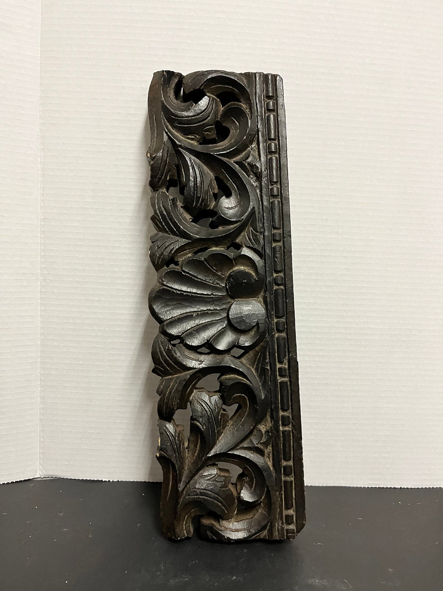17 x 5 x 2 deep antique Asian architectural wooden piece  wonderful detail in carving and great patina  truly magical architectural