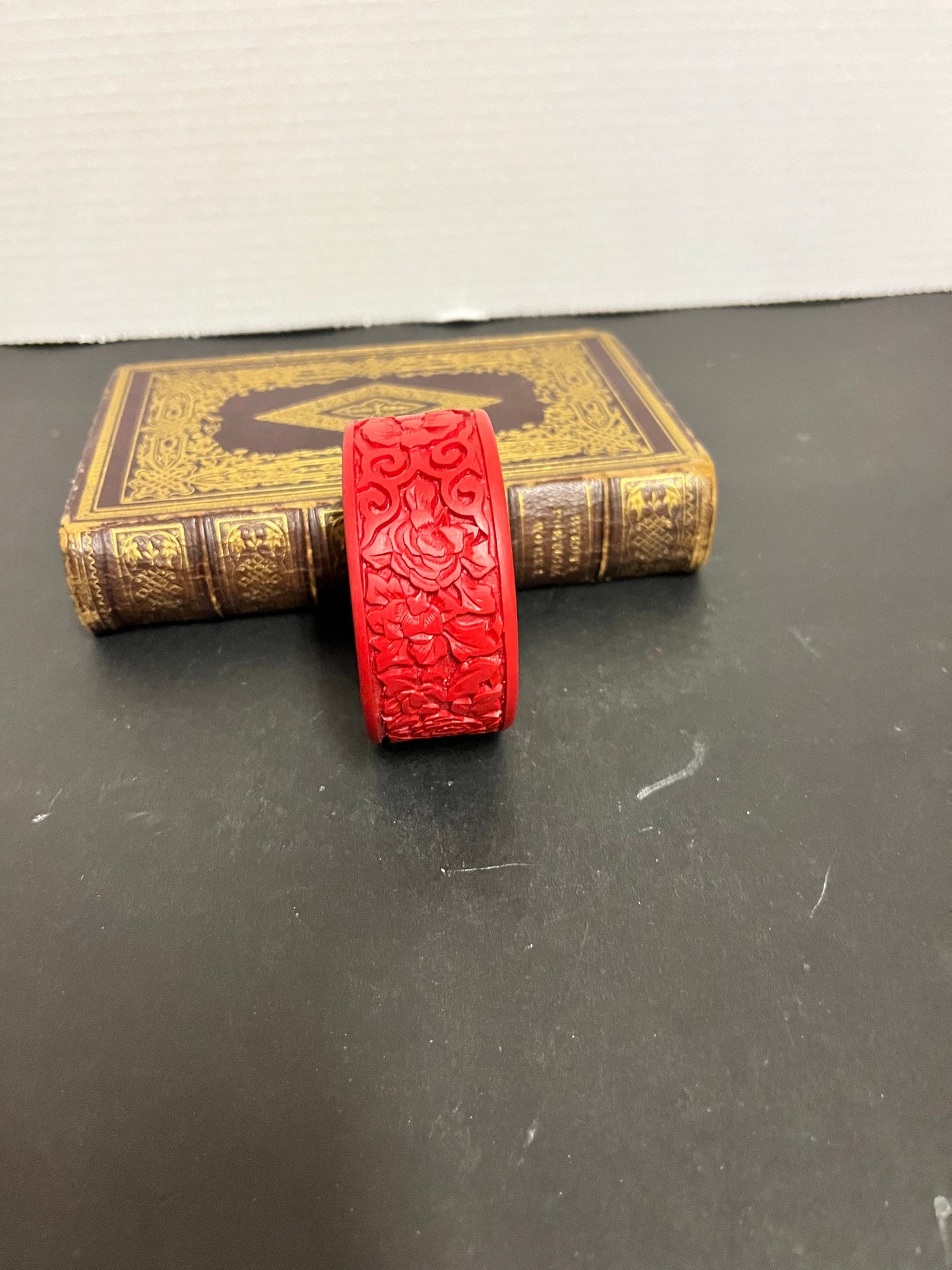 Lovely Chinese vintage carved Cinnabar, 3 inch bangle or bracelet