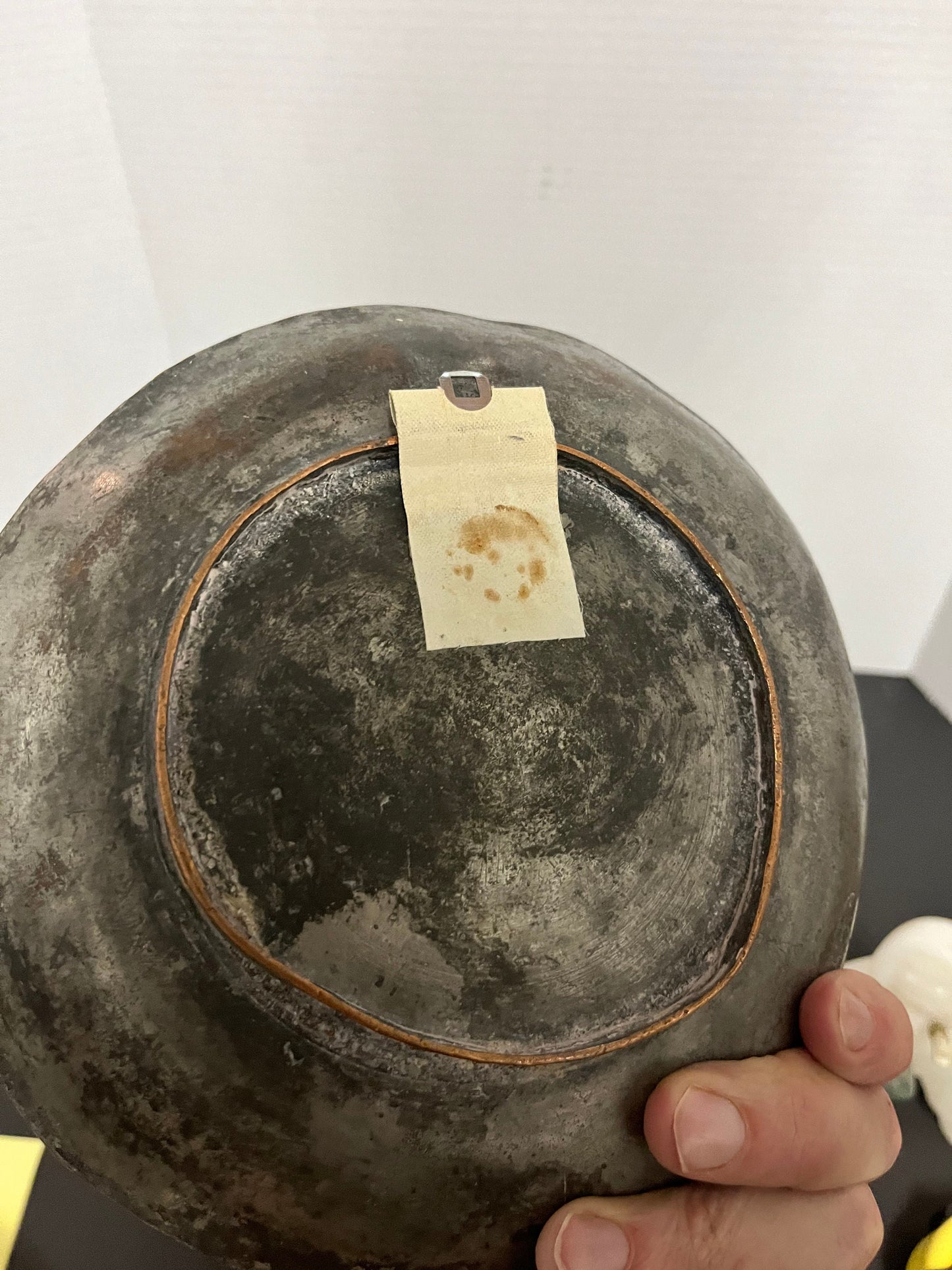 Stunning 8 inch ancient copper engraved bowl dish  ready to hang  amazing Patina  wow gift