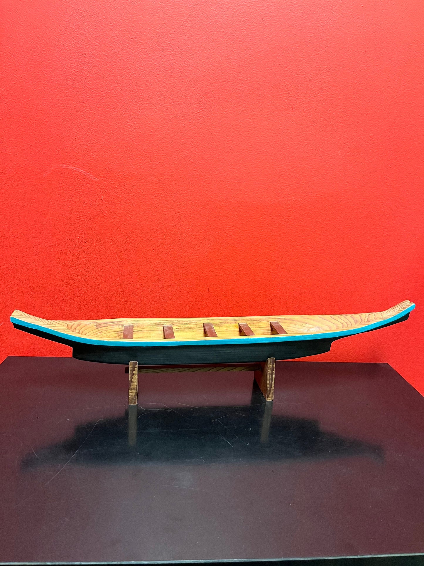 A  Museum quality 26 x 6 x 4 deep indigenous first nations pacific northwest coast hand painted carved  cedar canoe  breathtaking