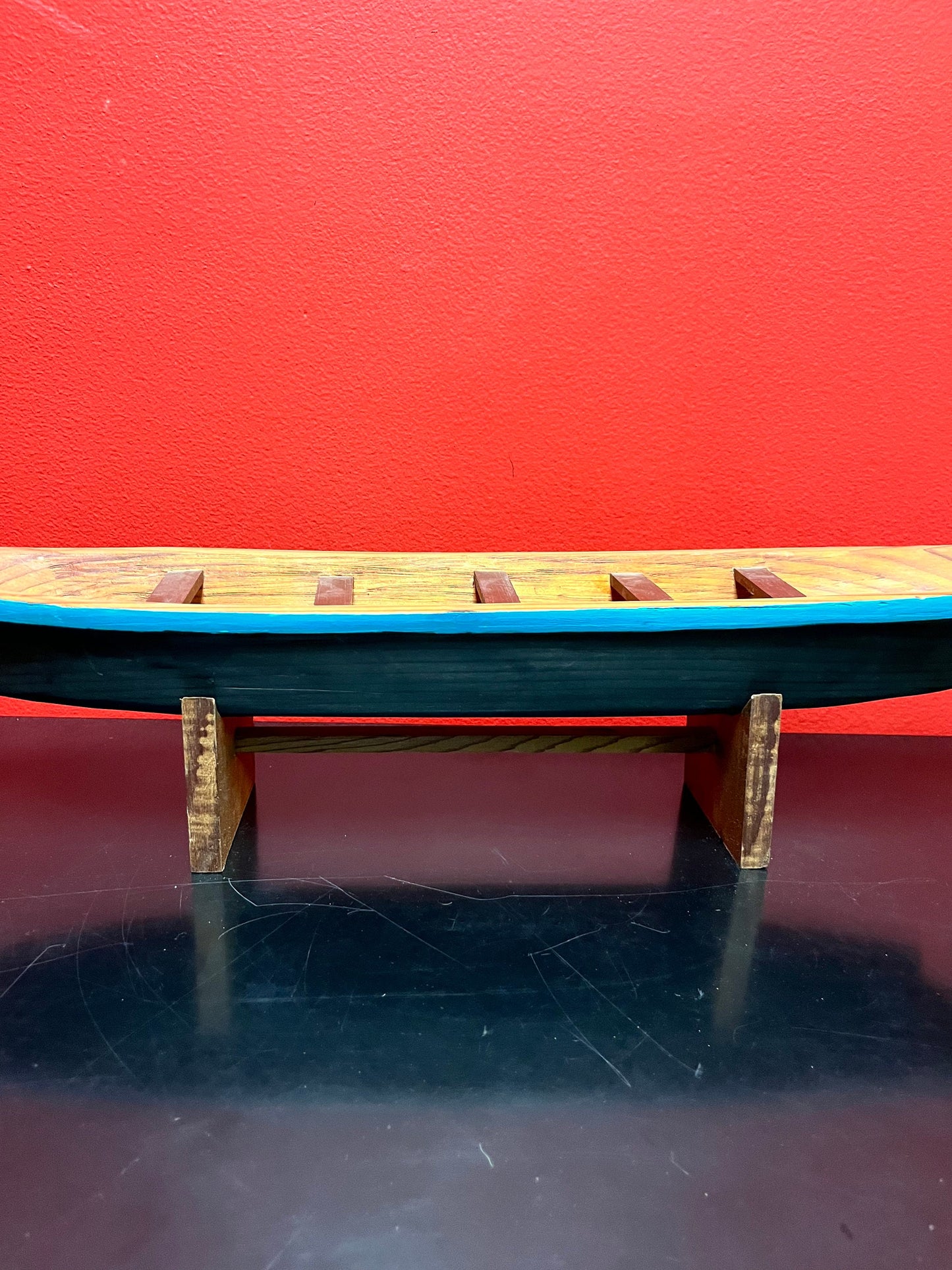 A  Museum quality 26 x 6 x 4 deep indigenous first nations pacific northwest coast hand painted carved  cedar canoe  breathtaking