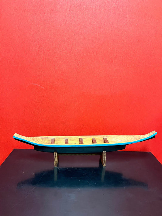 A  Museum quality 26 x 6 x 4 deep indigenous first nations pacific northwest coast hand painted carved  cedar canoe  breathtaking