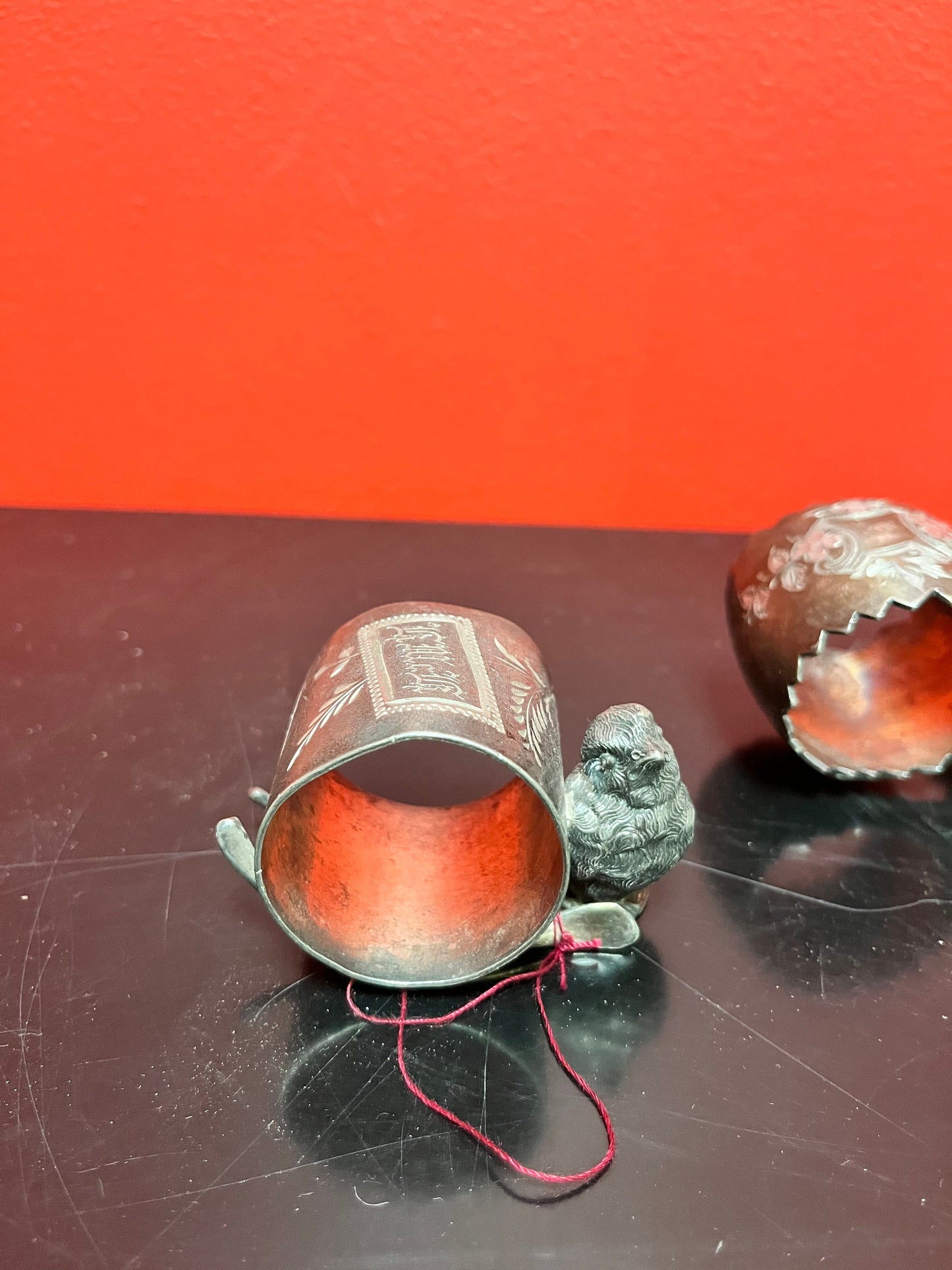 2 Antique English, silver plated napkin holders depicting, an owl and a bird  stunning antique napkin holders