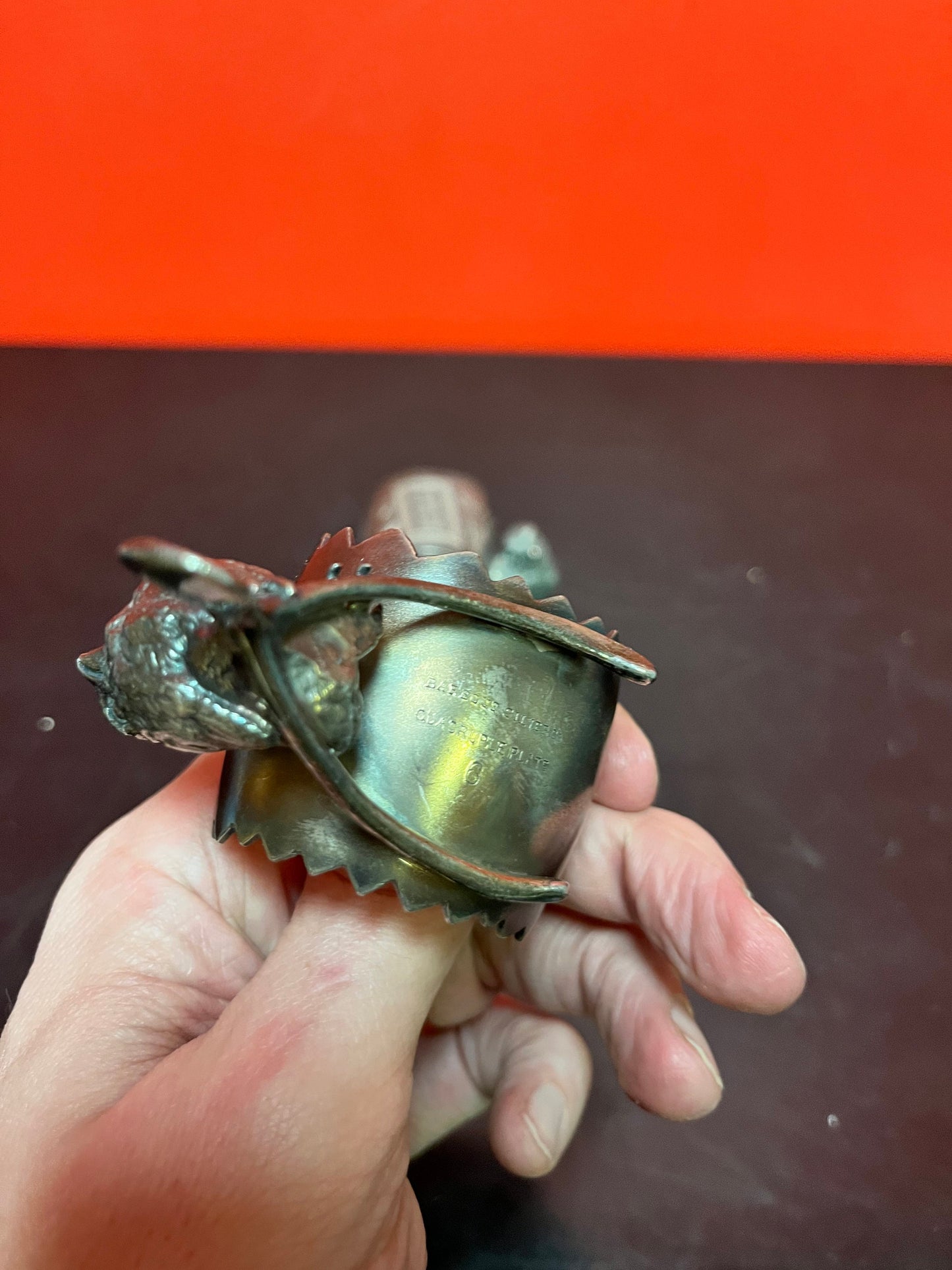 2 Antique English, silver plated napkin holders depicting, an owl and a bird  stunning antique napkin holders