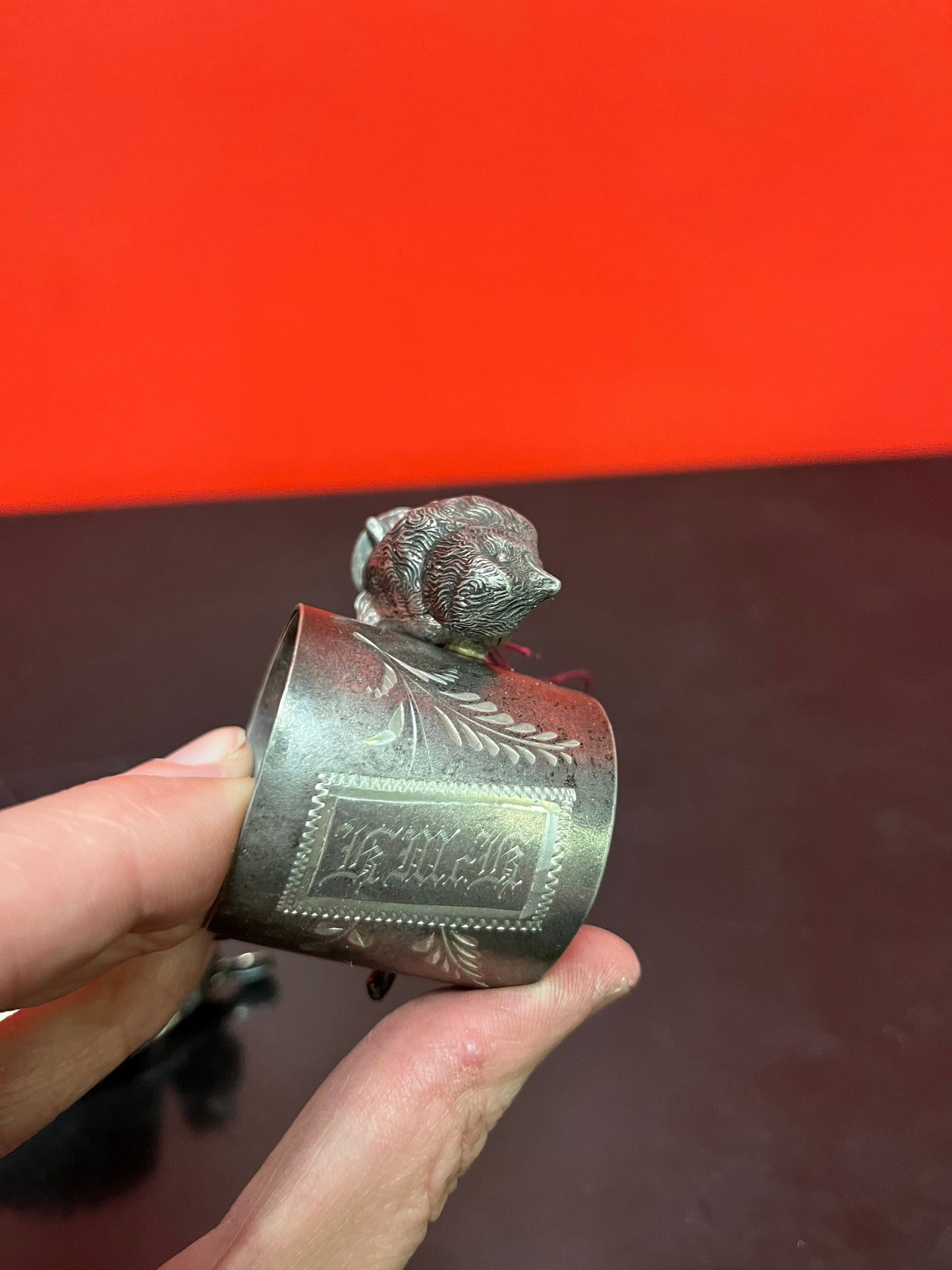 2 Antique English, silver plated napkin holders depicting, an owl and a bird  stunning antique napkin holders