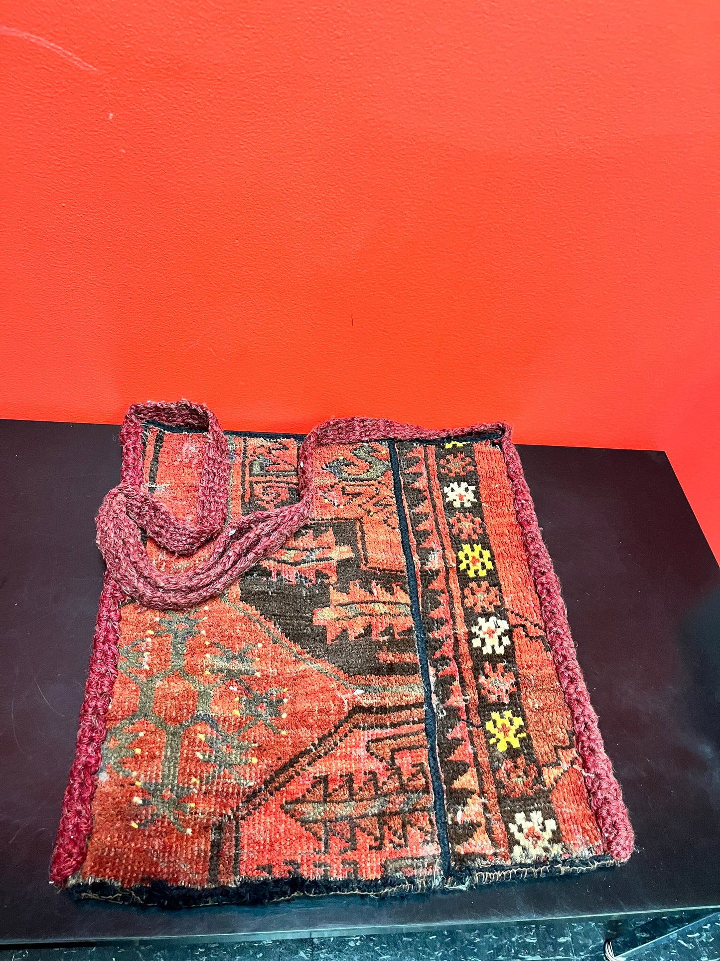 Stunning 34 x 15 Middle Eastern antique hand woven carpet bag  good condition little rough at the bottom - wow