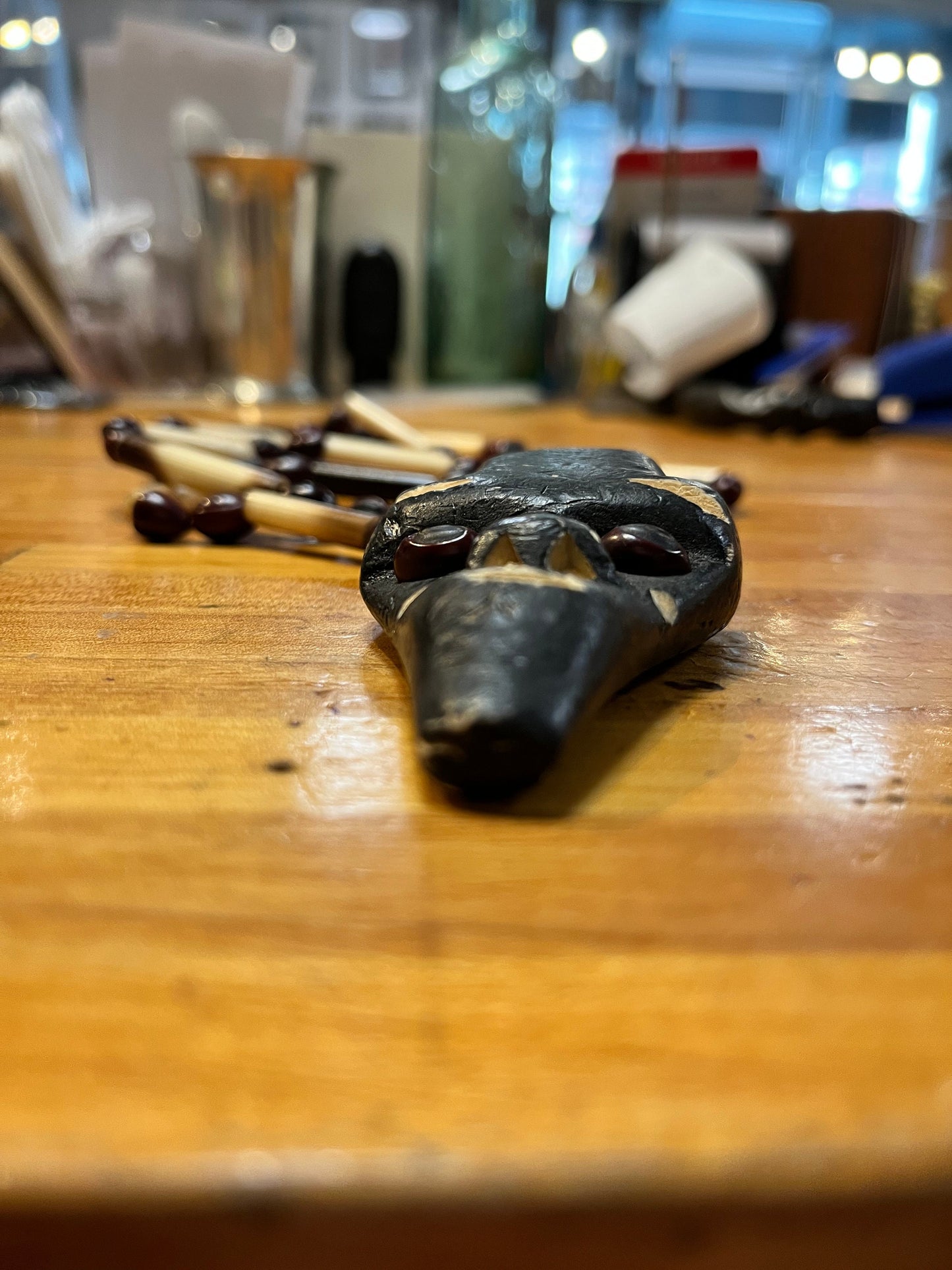 32 inch long African horn bead and wood necklace  so cool