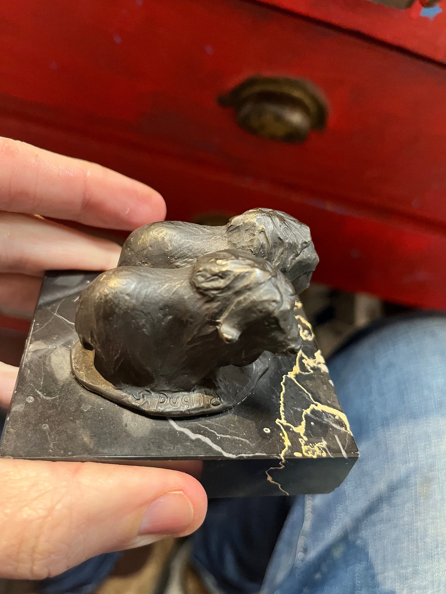 3 inch Muscott bronze statue signed on marble  siggy putcha