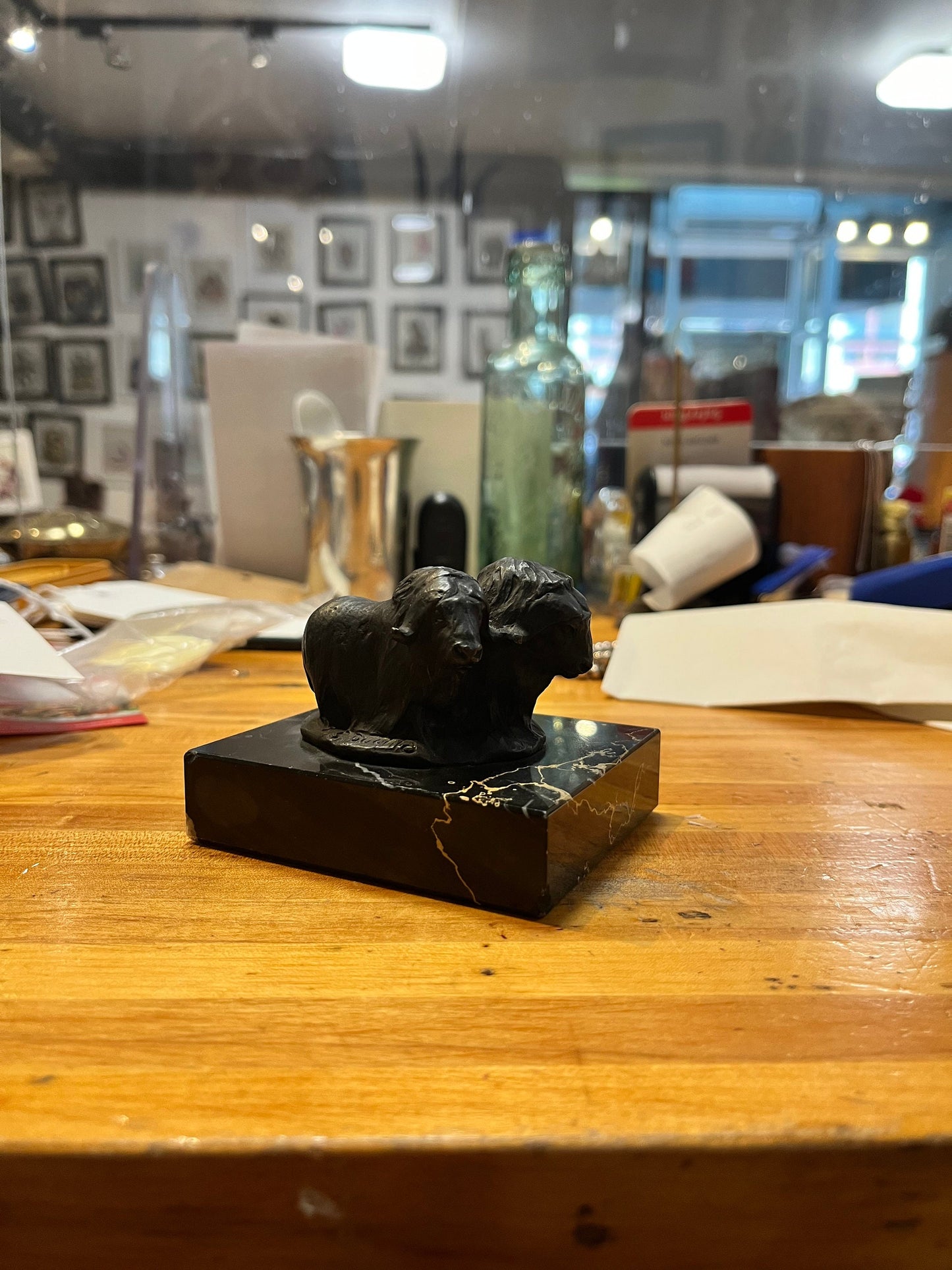 3 inch Muscott bronze statue signed on marble  siggy putcha