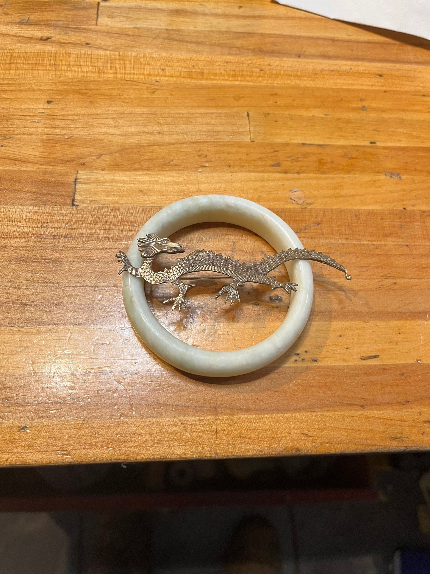 3 inch jade bangle and a 4 inch gilded dragon brooch  value deal for two lovely pieces  great gifts