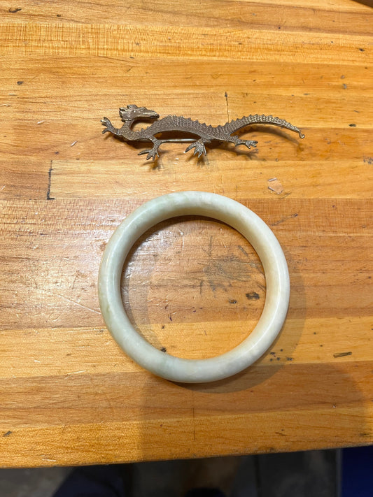 3 inch jade bangle and a 4 inch gilded dragon brooch  value deal for two lovely pieces  great gifts