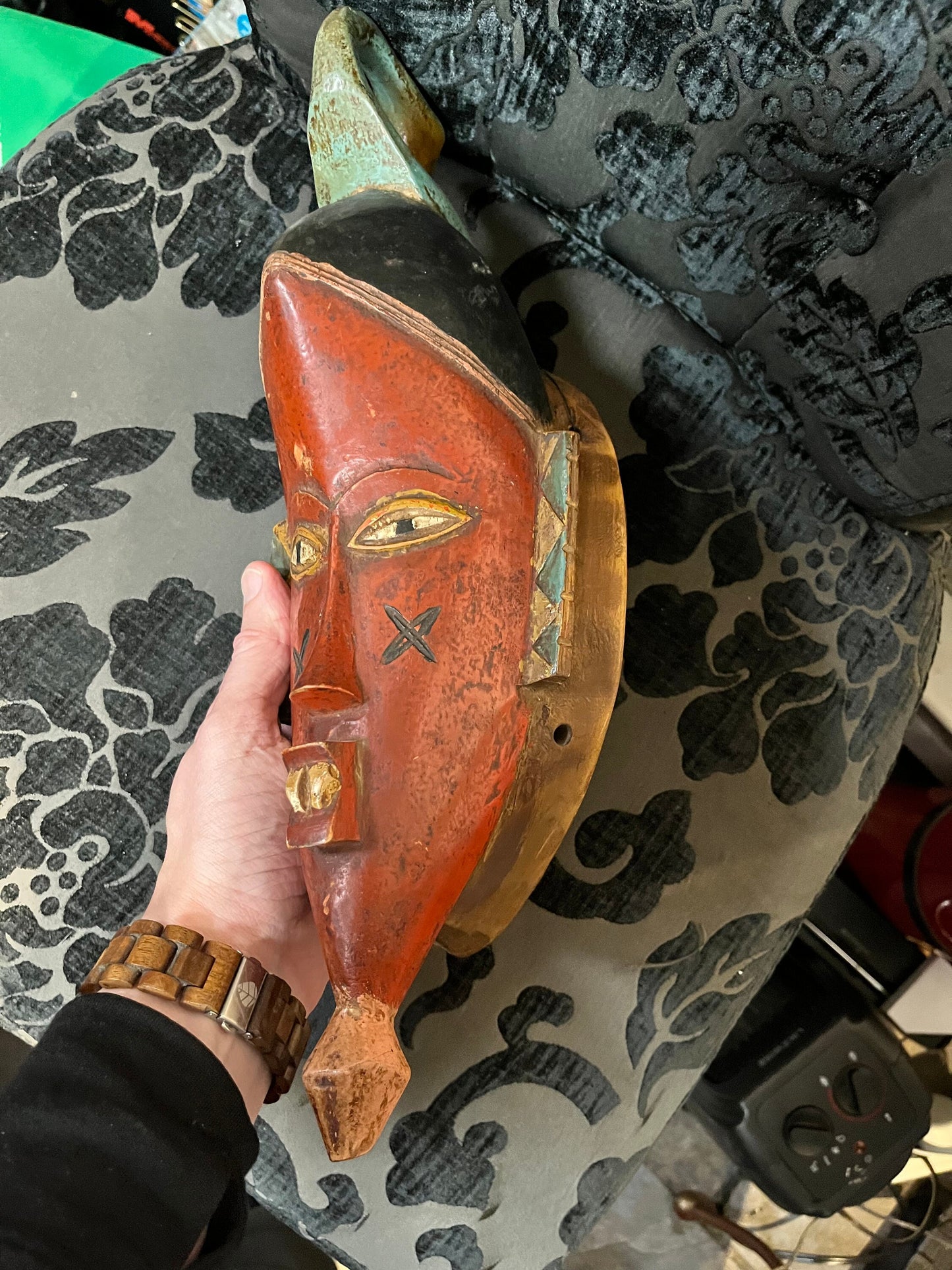 16 inch old polychrome Indonesian ceremonial mask