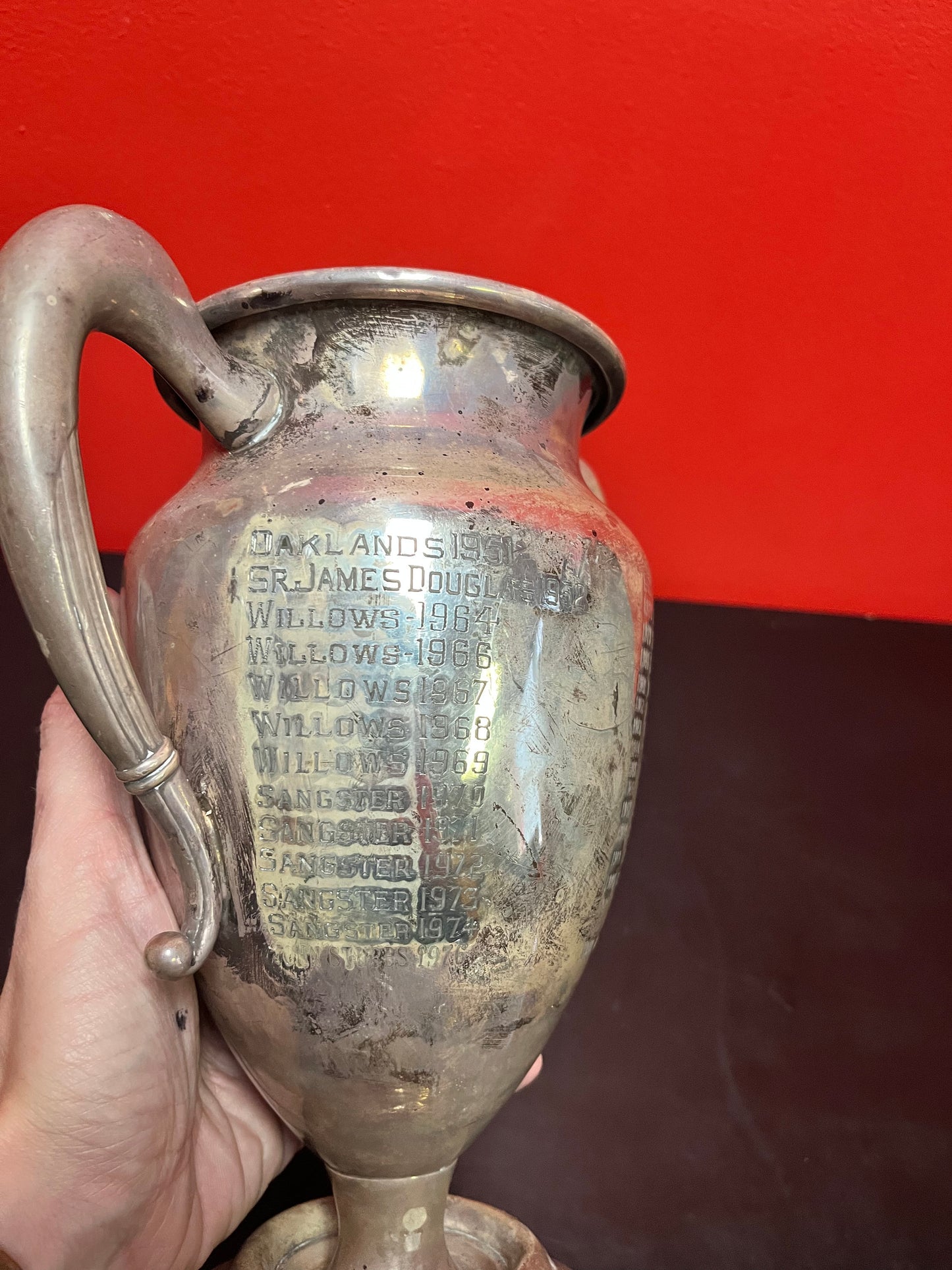 Fabulous huge 10 inch silver plated 1950s swimming trophy  lovely patina, and really fascinating piece of Victoria, BC history!!!