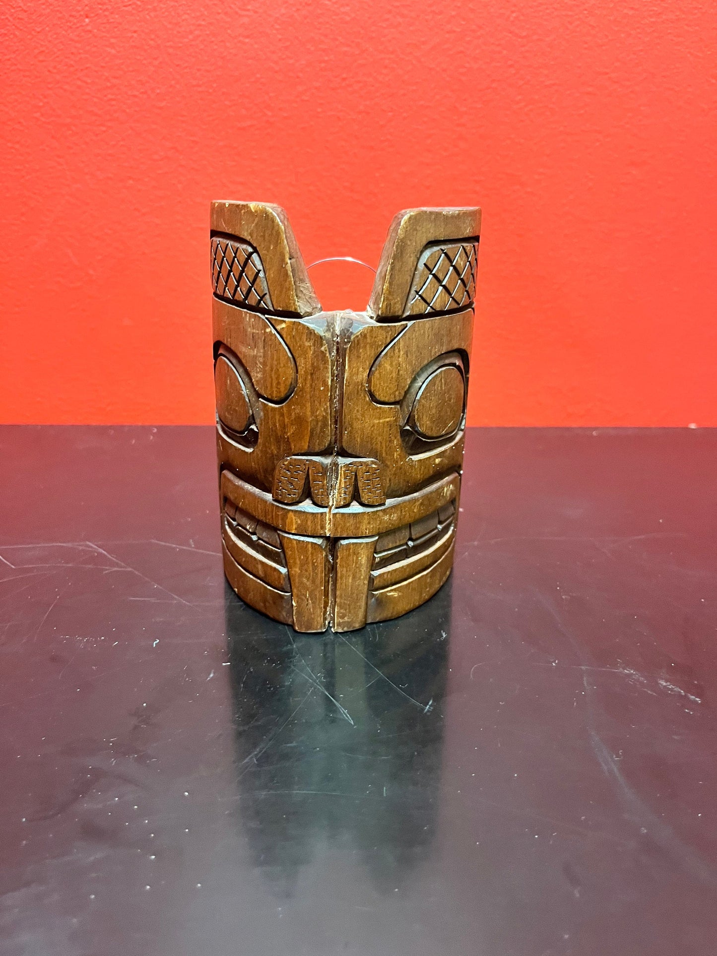 Lovely indigenous first nations mask  4.25 x 3 x 1 thick  lovely piece- signed  unique  ready to hang