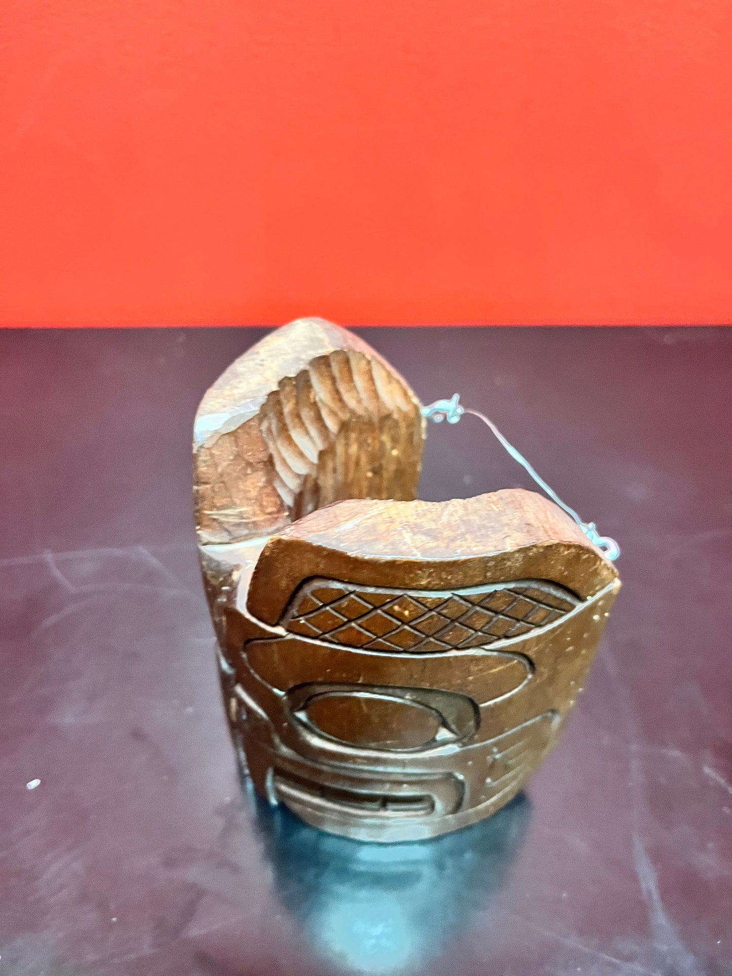 A stunning, 5 inch tall, indigenous, first nations, pacific northwest coast authentic cedar bear mask