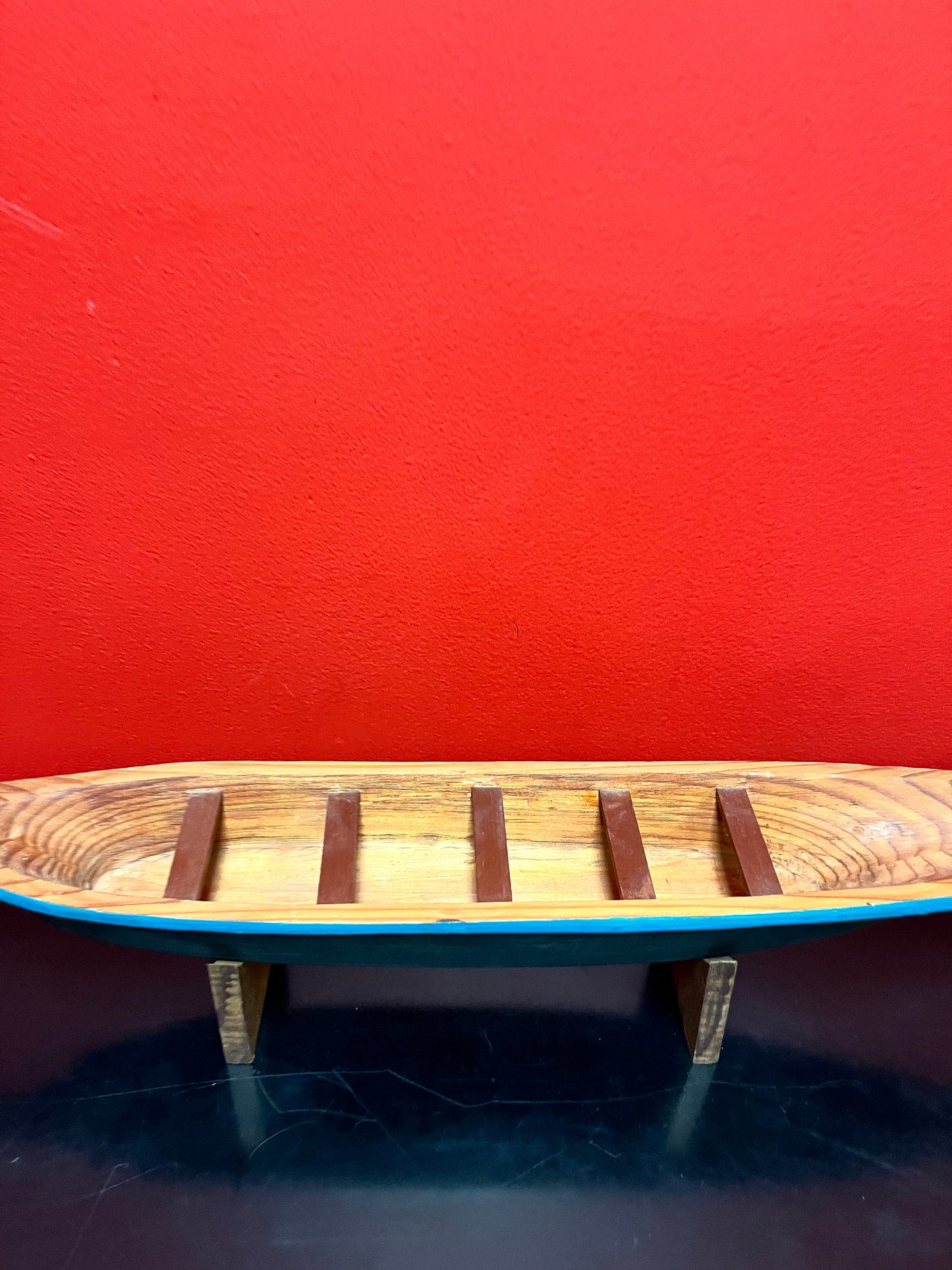 A  Museum quality 26 x 6 x 4 deep indigenous first nations pacific northwest coast hand painted carved  cedar canoe  breathtaking