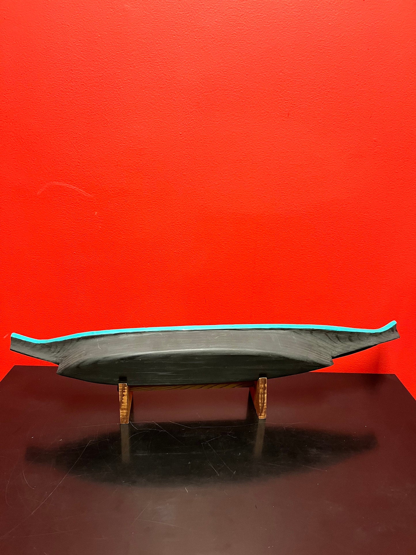 A  Museum quality 26 x 6 x 4 deep indigenous first nations pacific northwest coast hand painted carved  cedar canoe  breathtaking