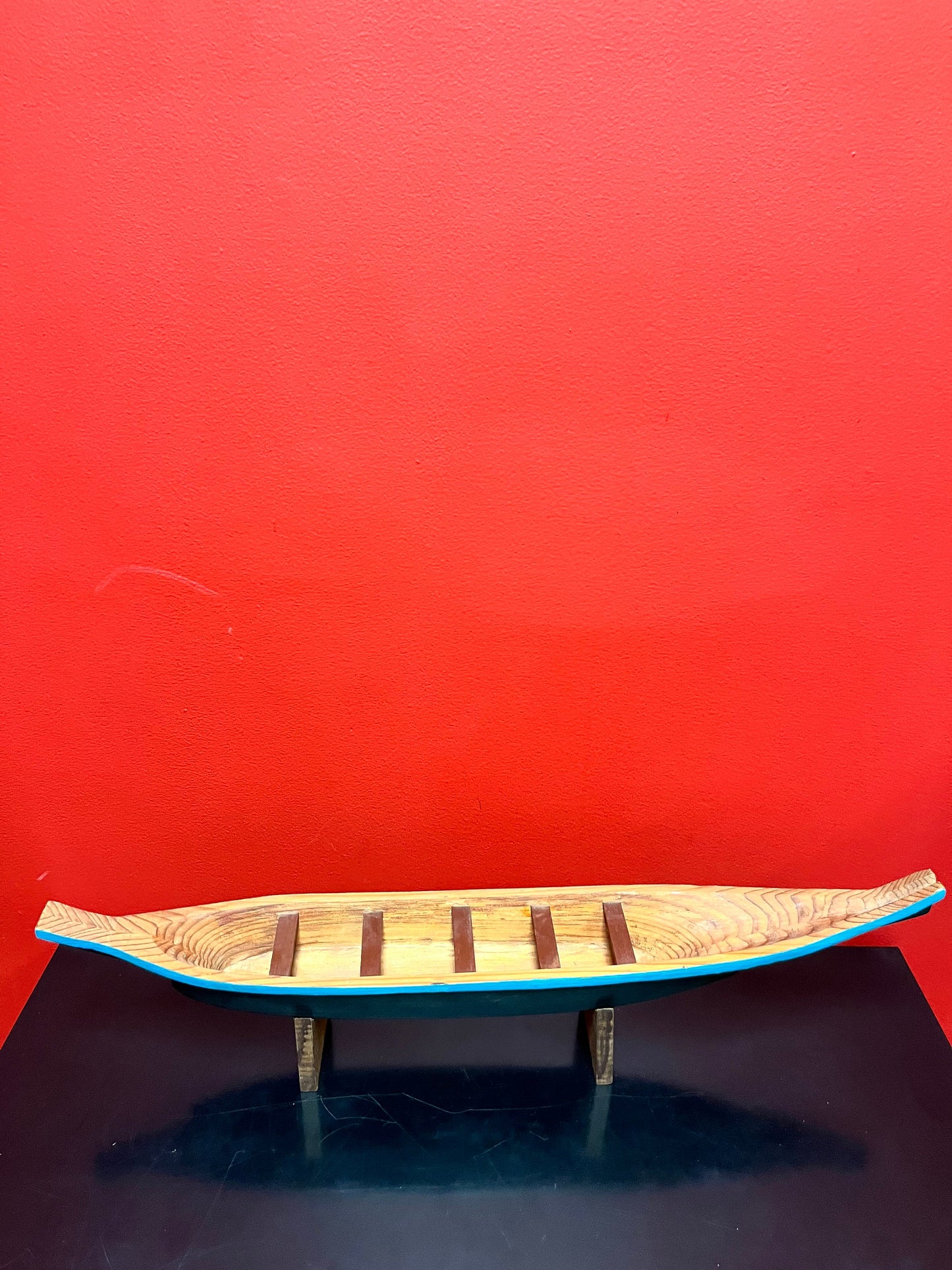 A  Museum quality 26 x 6 x 4 deep indigenous first nations pacific northwest coast hand painted carved  cedar canoe  breathtaking