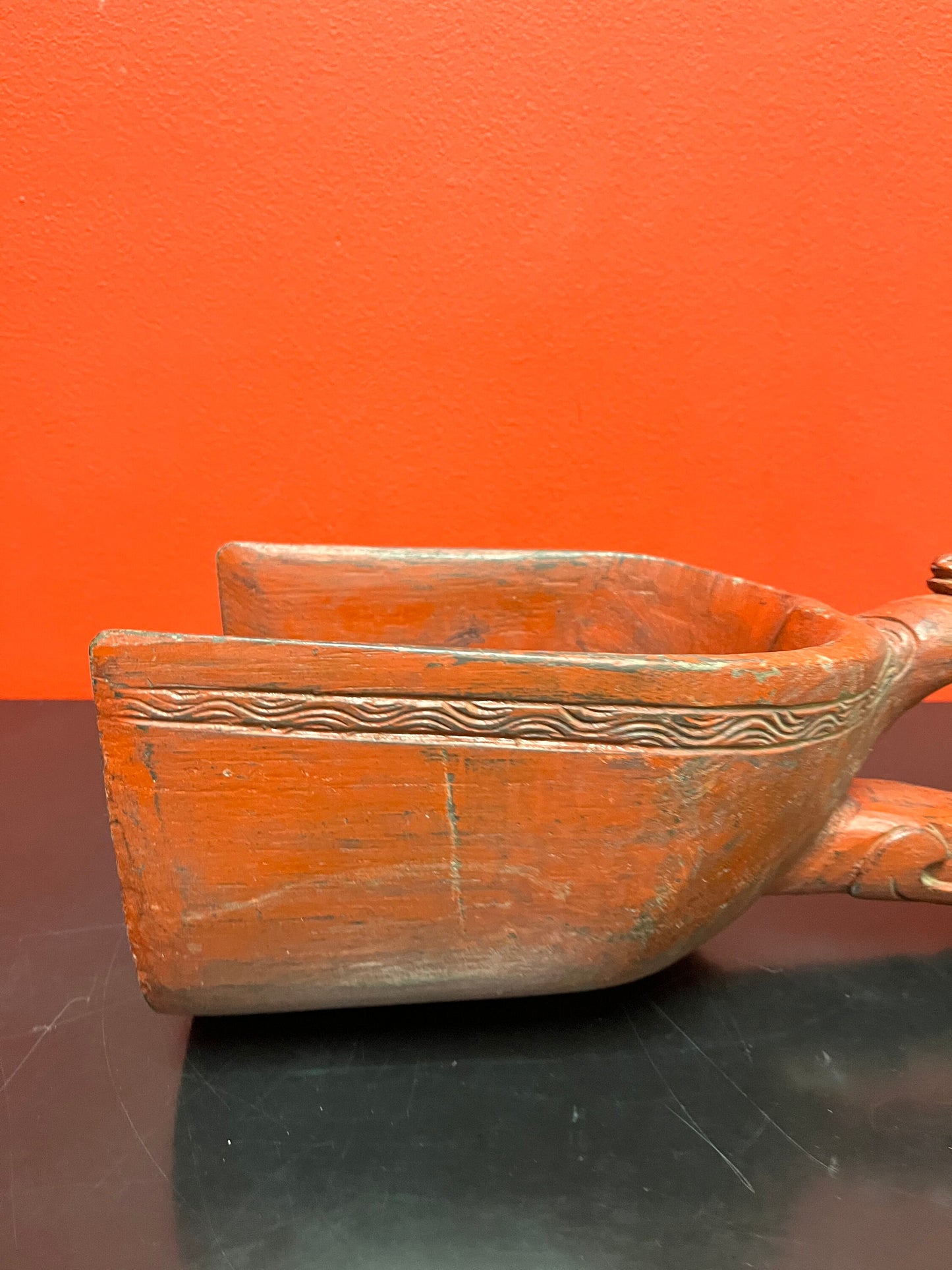 Absolutely fantastic antique 16 inch long Chinese grain scoop  wonderful patina and condition  exceptional Asian piece-  Wow