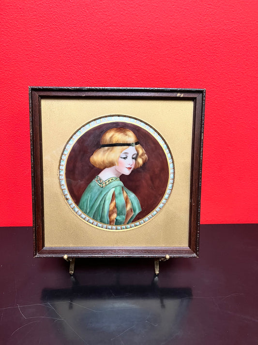 Stunning 9 inch Victorian European framed handpainted plaque  exquisite detail in painting and wonderful condition - signed on back- wow