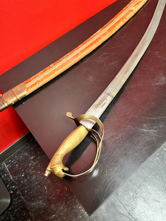 Sexy 38 inch long horse handled Indian signed brass sword in original sheaf  pretty cool vintage weapon  wow