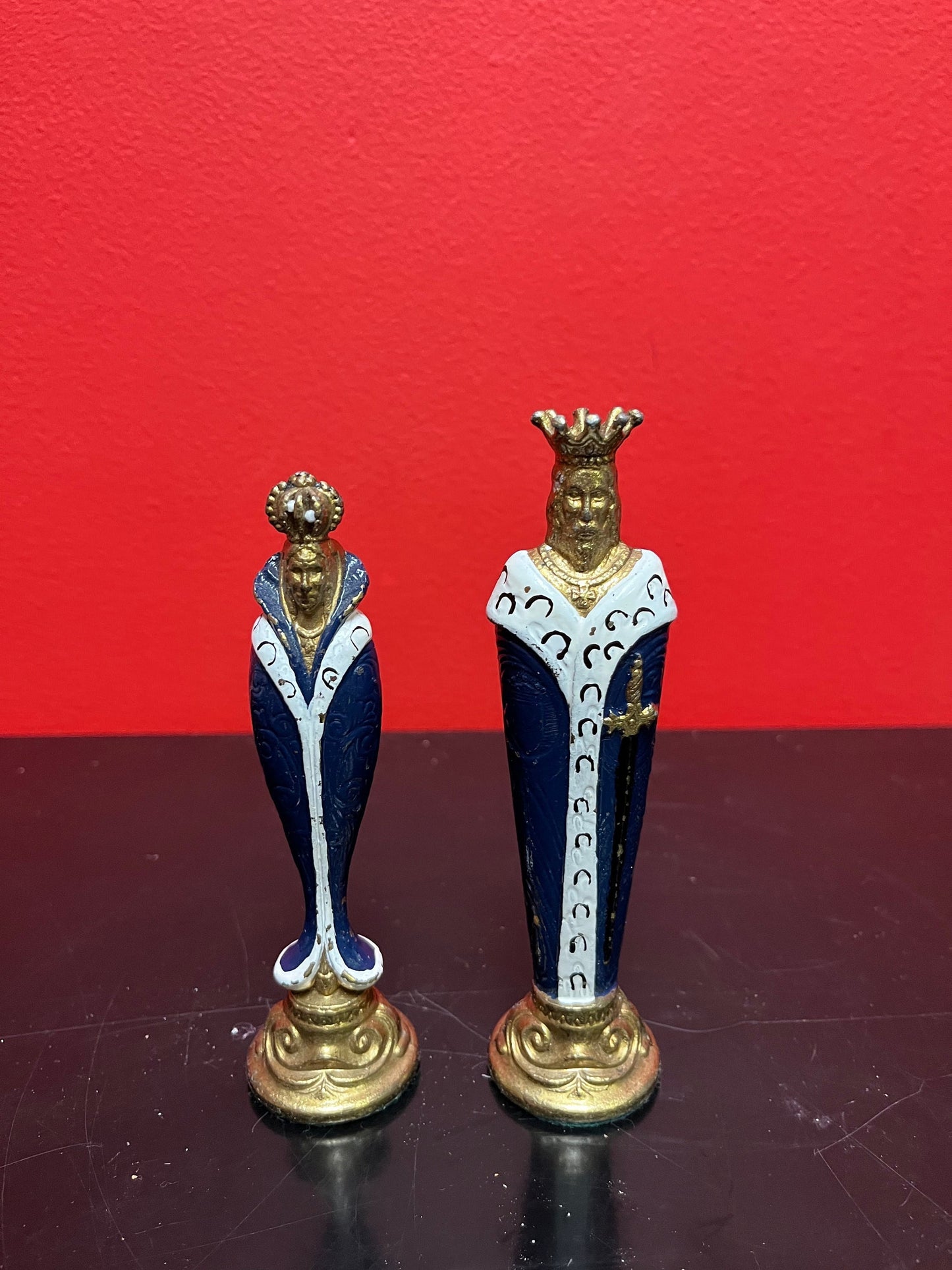 Reserve for Joseph ***Beautiful bronze, and enameled, king and queen statue  5 inches - slight scratches  perfect for wedding cake topper