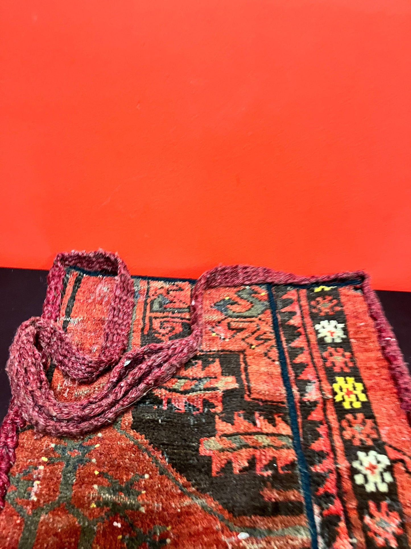 Stunning 34 x 15 Middle Eastern antique hand woven carpet bag  good condition little rough at the bottom - wow