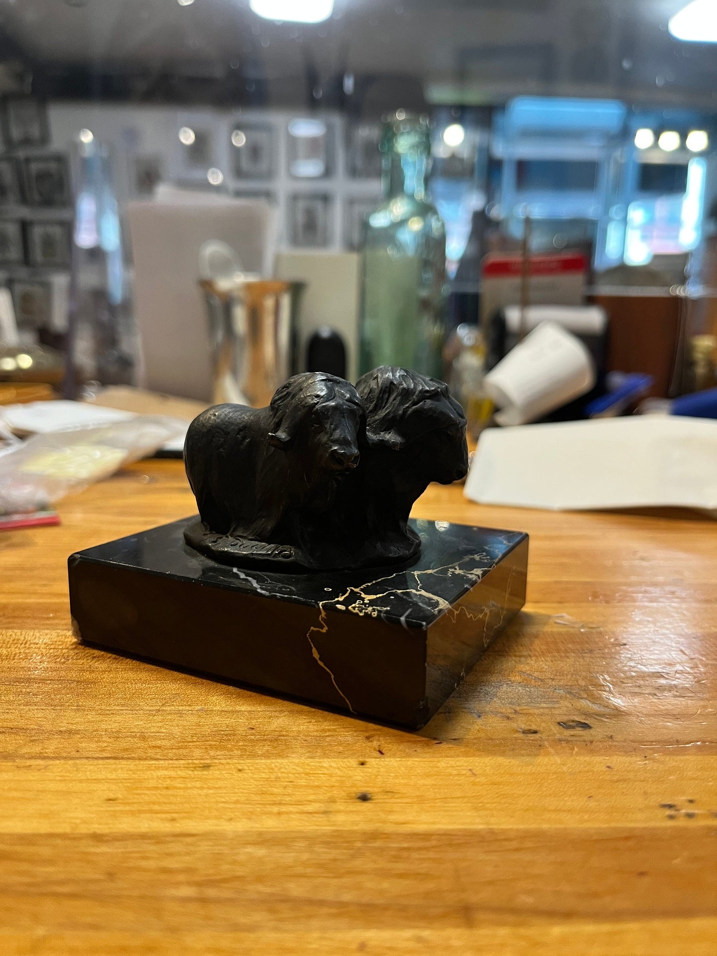 3 inch Muscott bronze statue signed on marble  siggy putcha