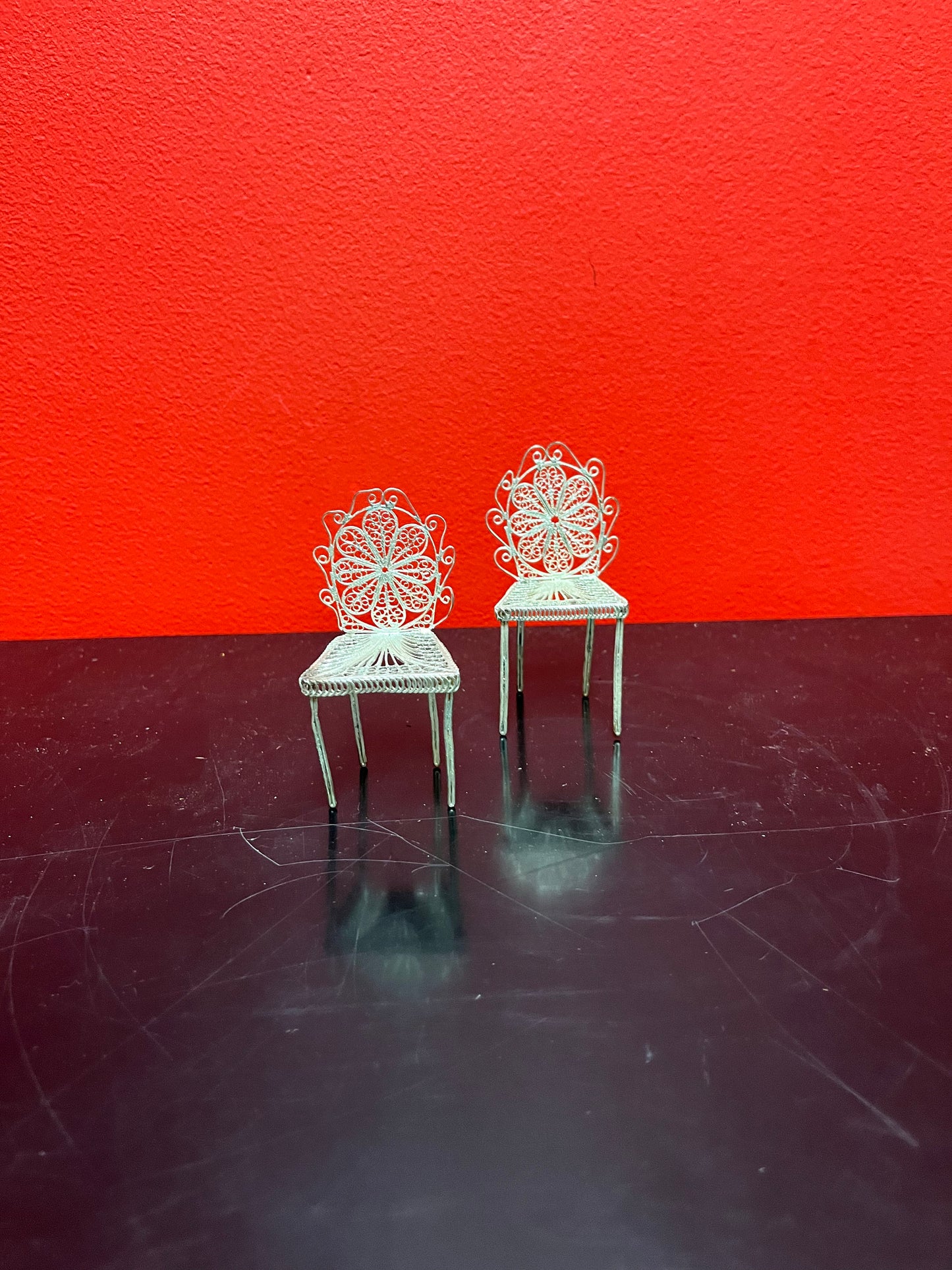 Stunning antique European silver filagree, miniature dining room chair  5 inches tall  absolutely wonderful quality  multiple available