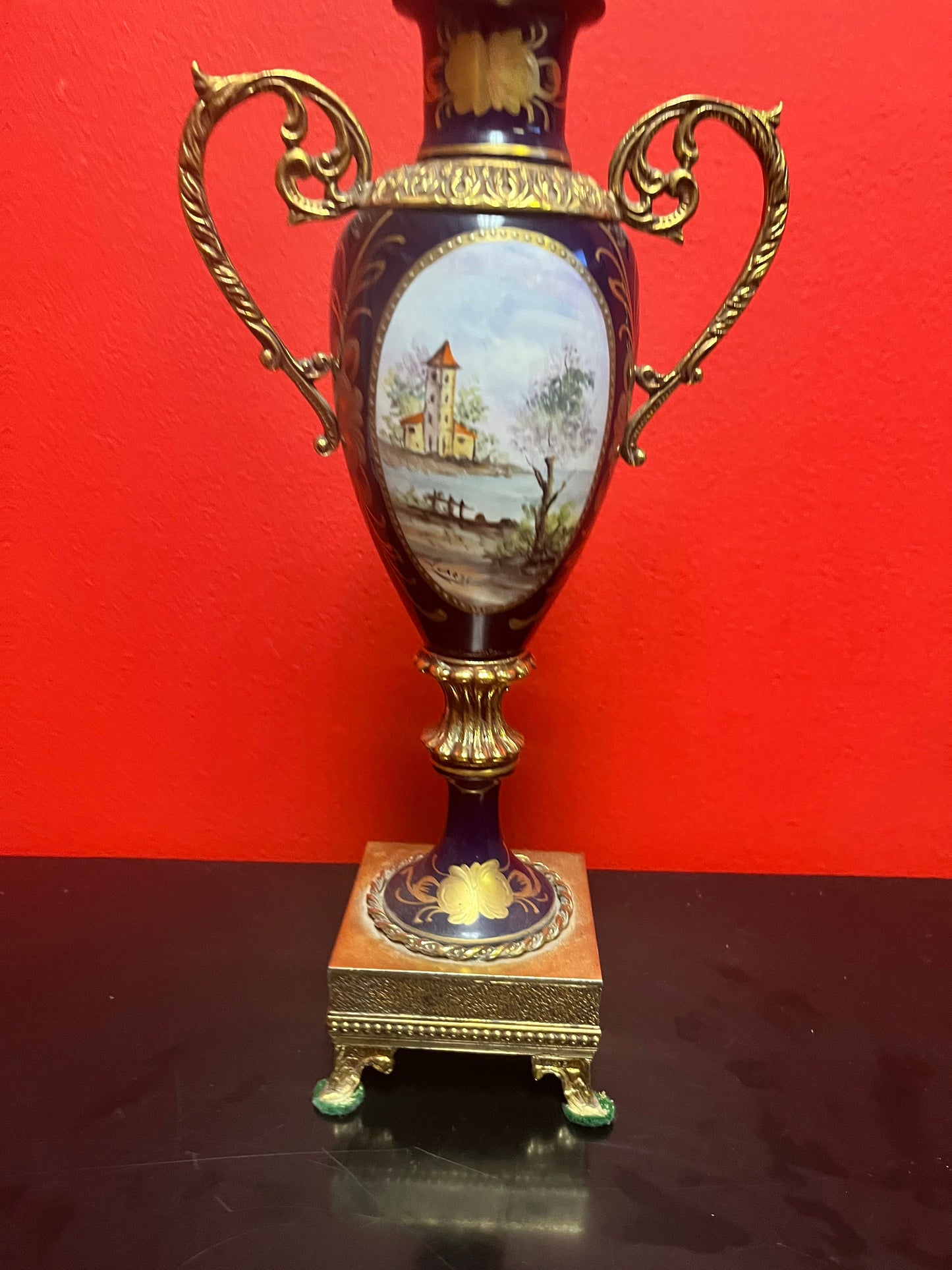 Stunning large 14.5 inch French porcelain  sevres antique signed hand painted iron with gilt mint condition and signed  value priced