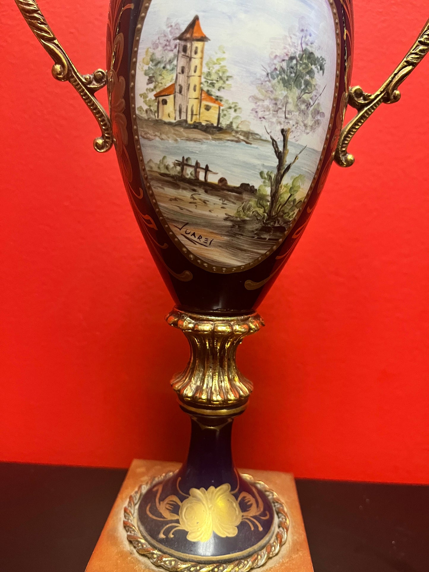 Stunning large 14.5 inch French porcelain  sevres antique signed hand painted iron with gilt mint condition and signed  value priced