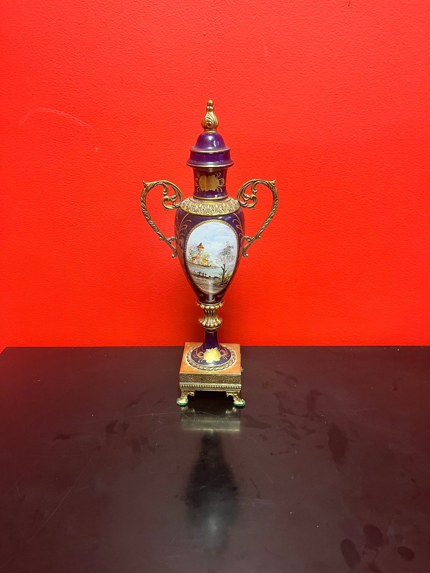 Stunning large 14.5 inch French porcelain  sevres antique signed hand painted iron with gilt mint condition and signed  value priced