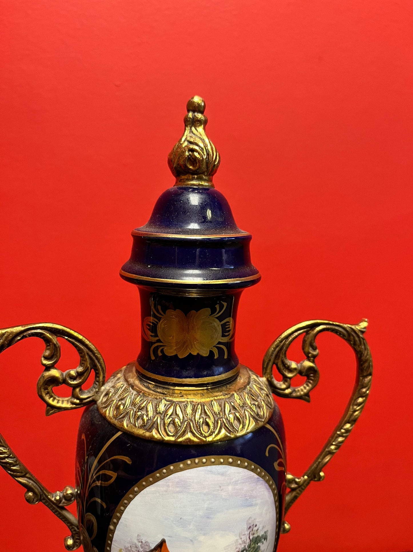 Stunning large 14.5 inch French porcelain  sevres antique signed hand painted iron with gilt mint condition and signed  value priced