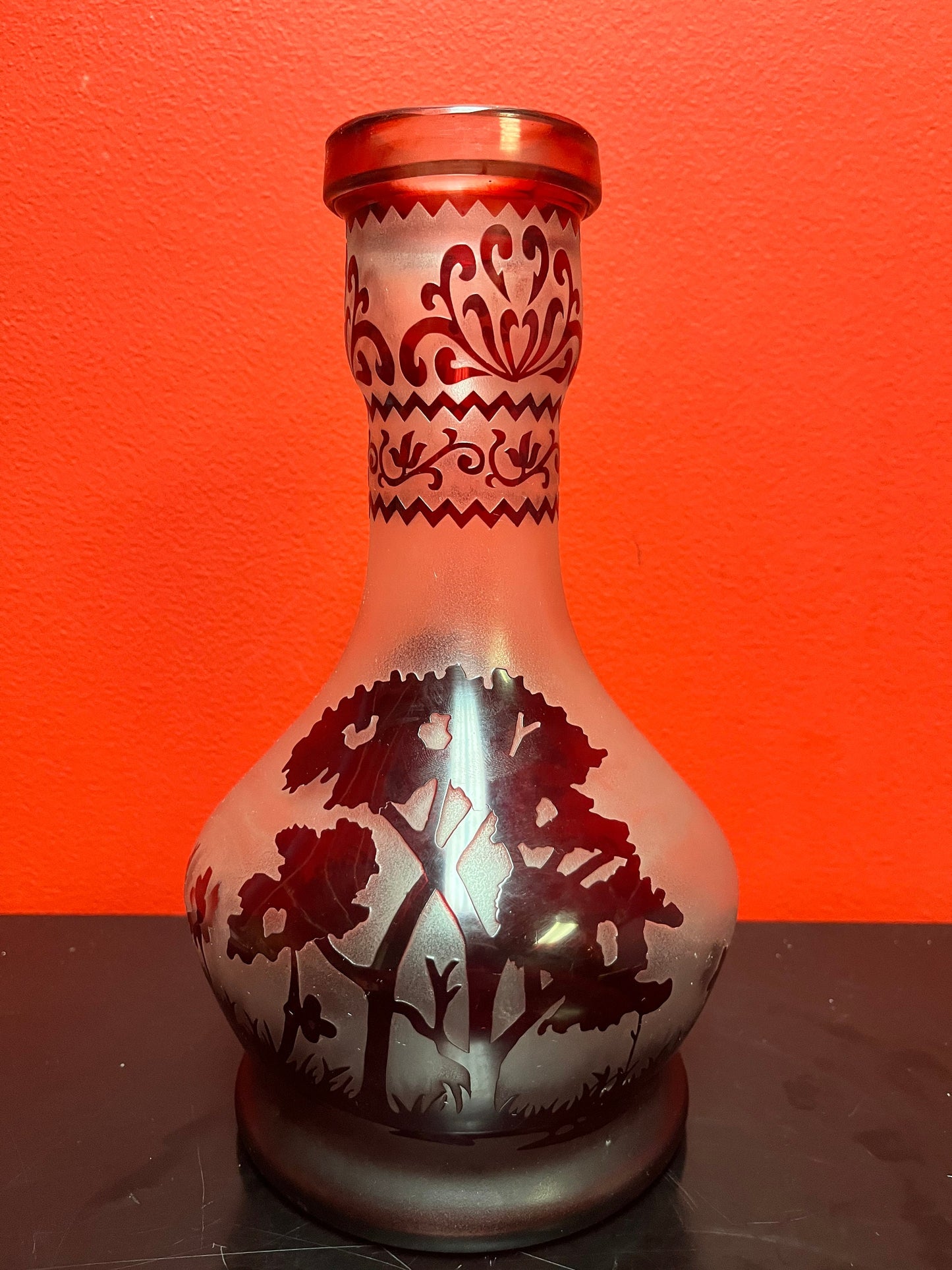 Antique stunning 10 inch high Galle style acid etched Ruby vases glass vase wow wow