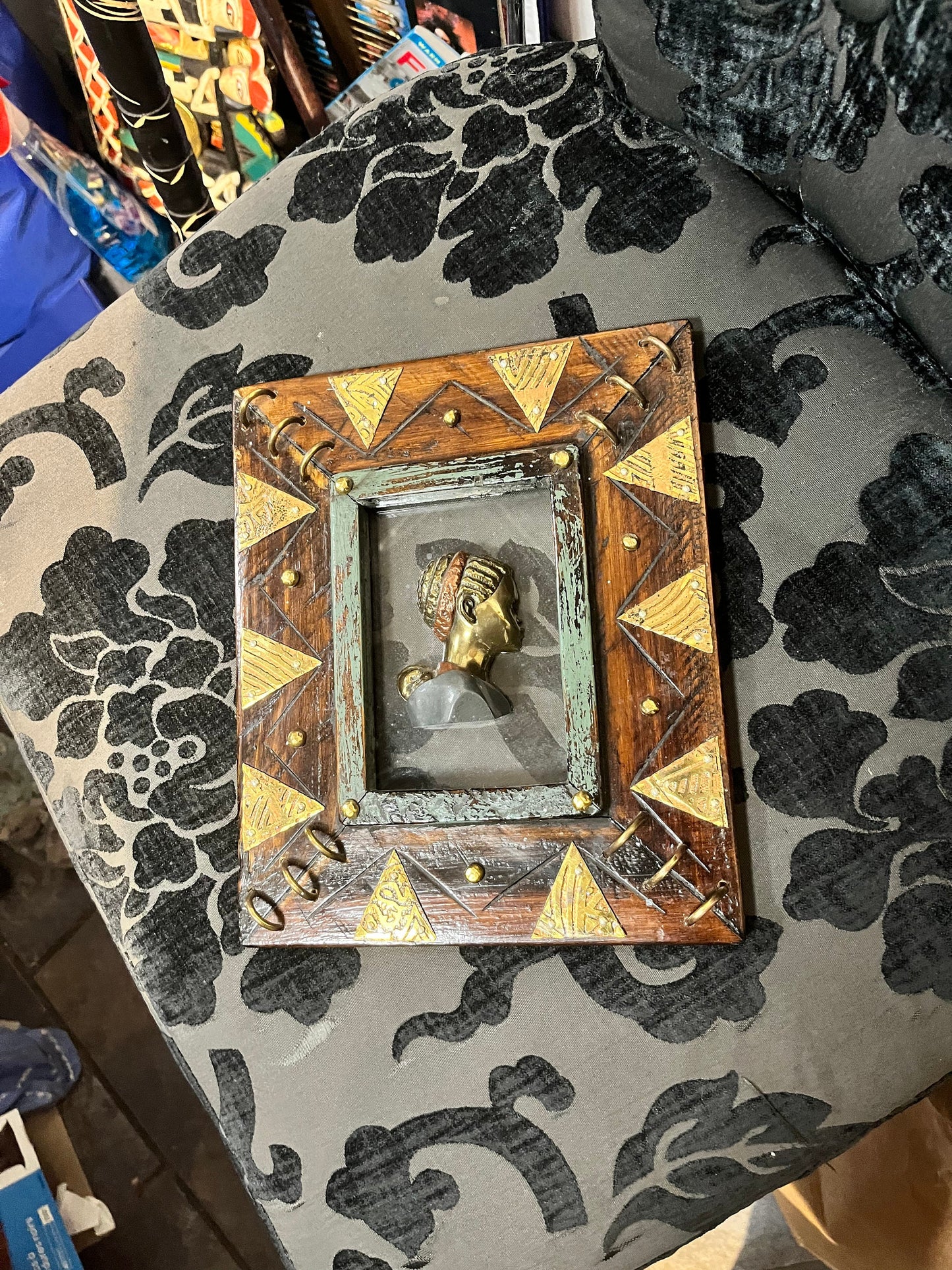 Super unique African frame with silhouetted figure  very usual and cool  one of a kind gift