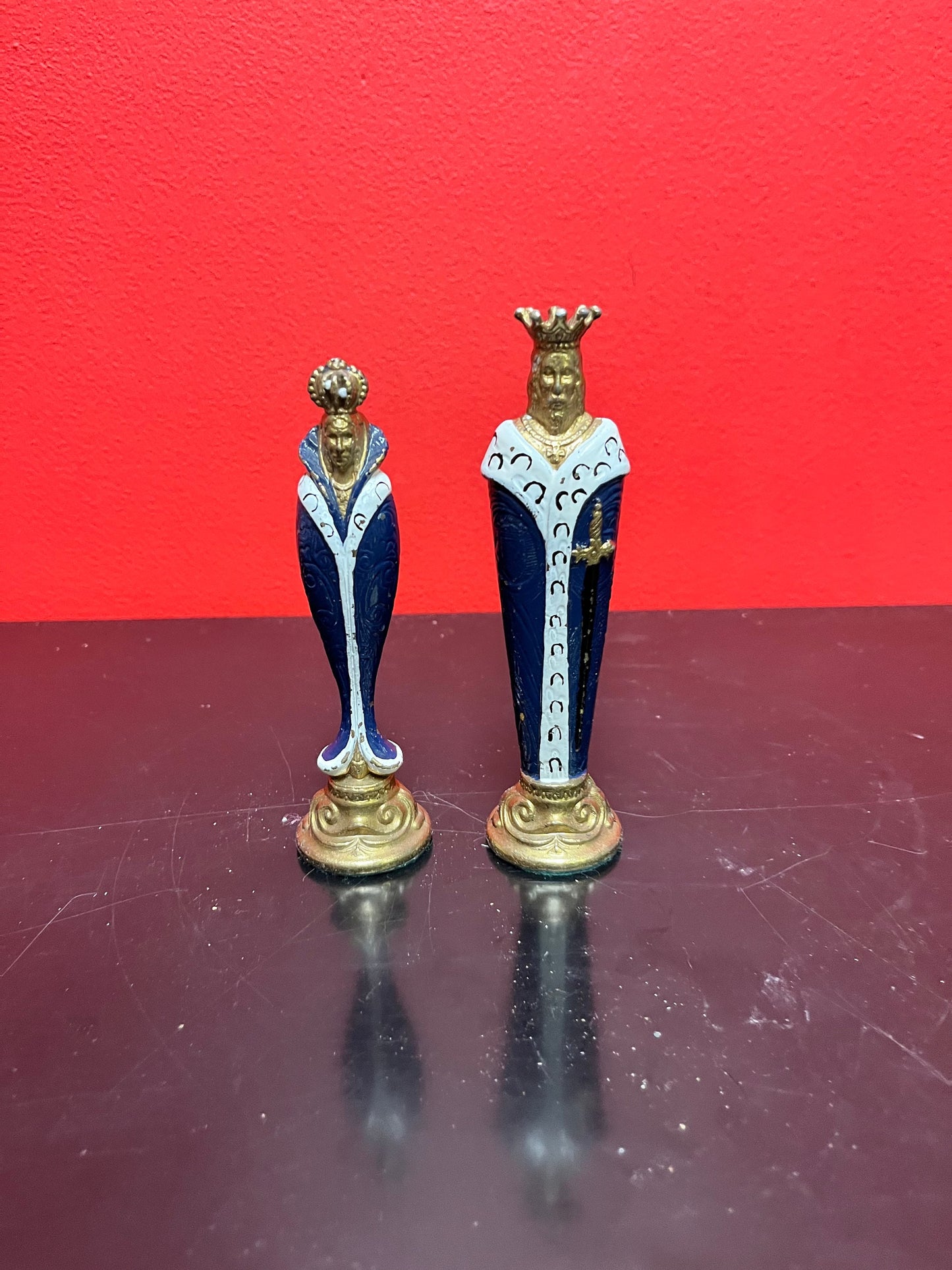 Reserve for Joseph ***Beautiful bronze, and enameled, king and queen statue  5 inches - slight scratches  perfect for wedding cake topper