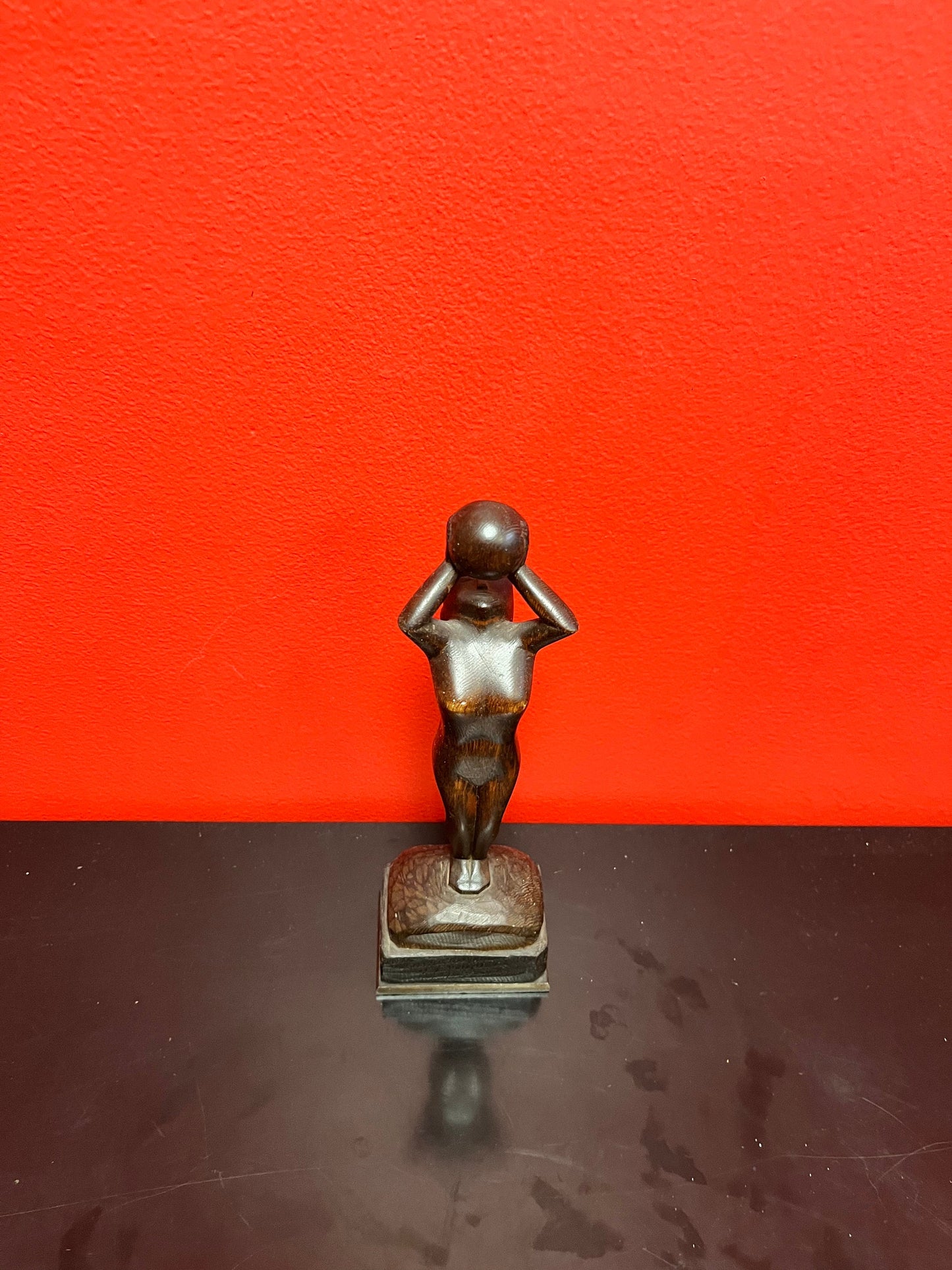 A  Sexy antique 1930s made in Edmonton Canada nude woman holding up the world  lovely detail -  fab gift  9 inches tall