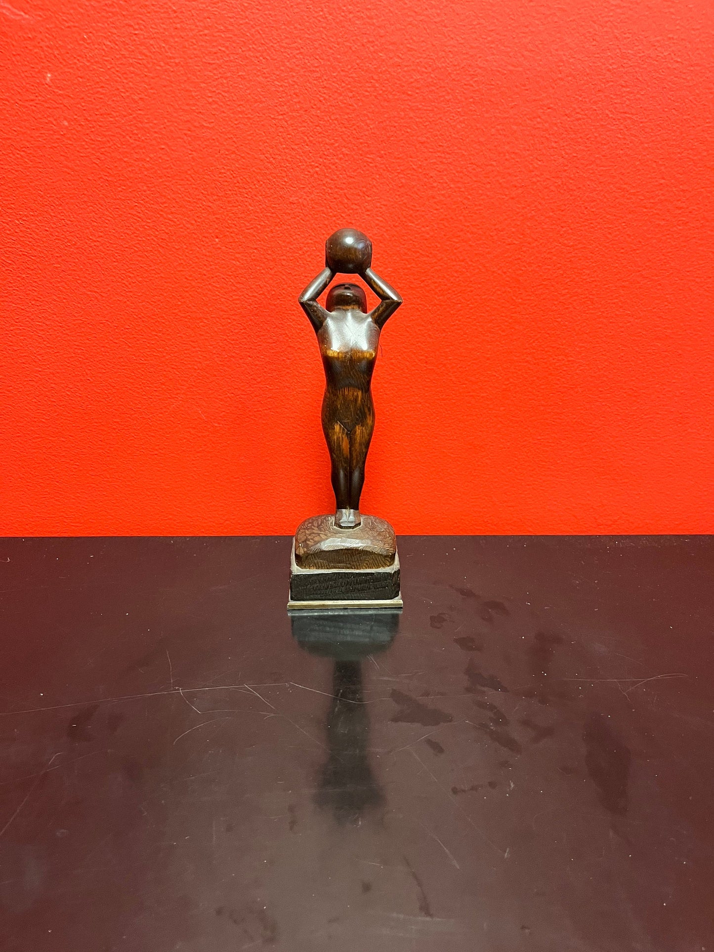 A  Sexy antique 1930s made in Edmonton Canada nude woman holding up the world  lovely detail -  fab gift  9 inches tall