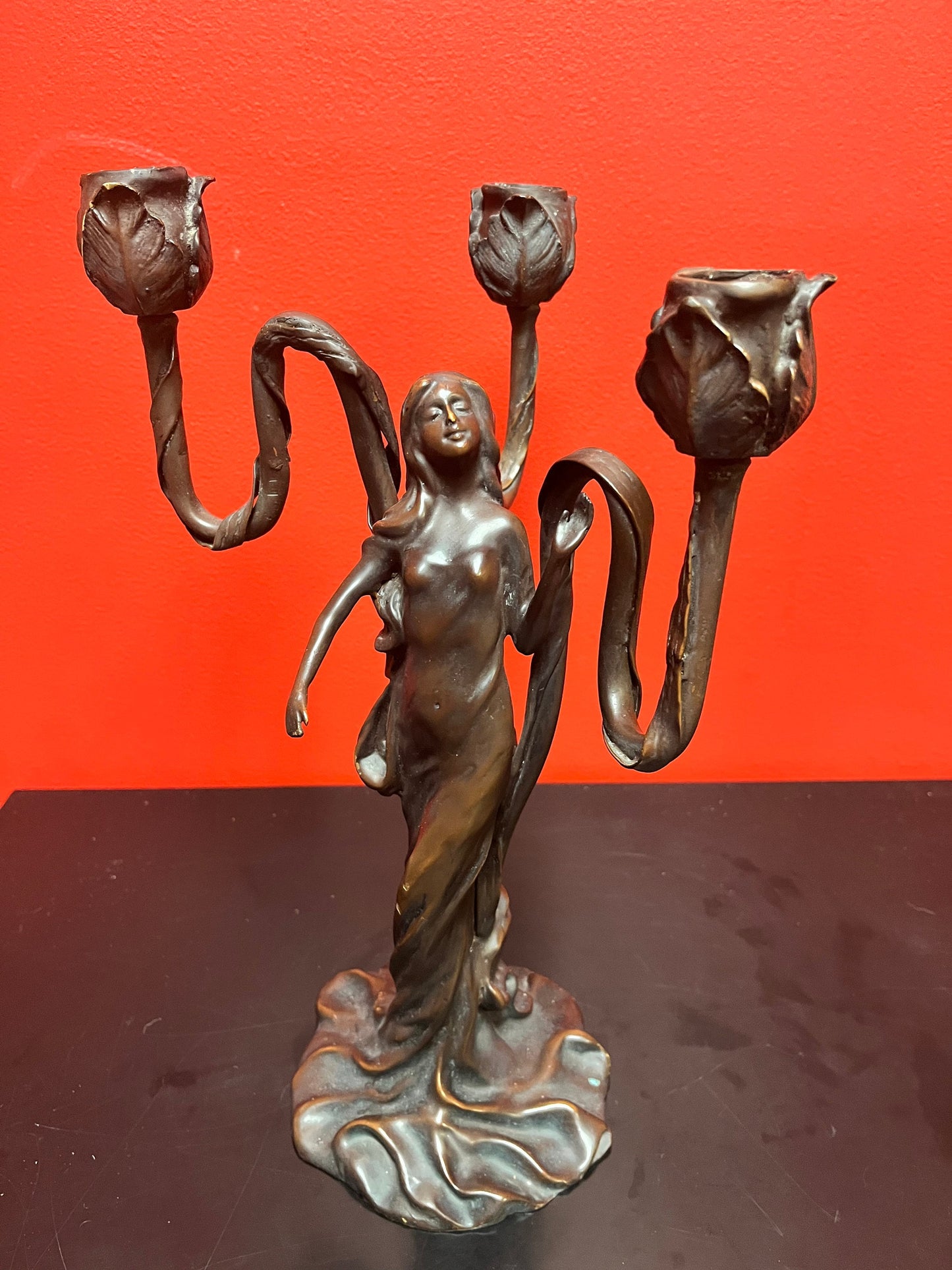 Magnificent antique European bronze lady candelabra/ lamp  fabulous Patina and Condition  an absolute beauty - 14 inches taller! - wow