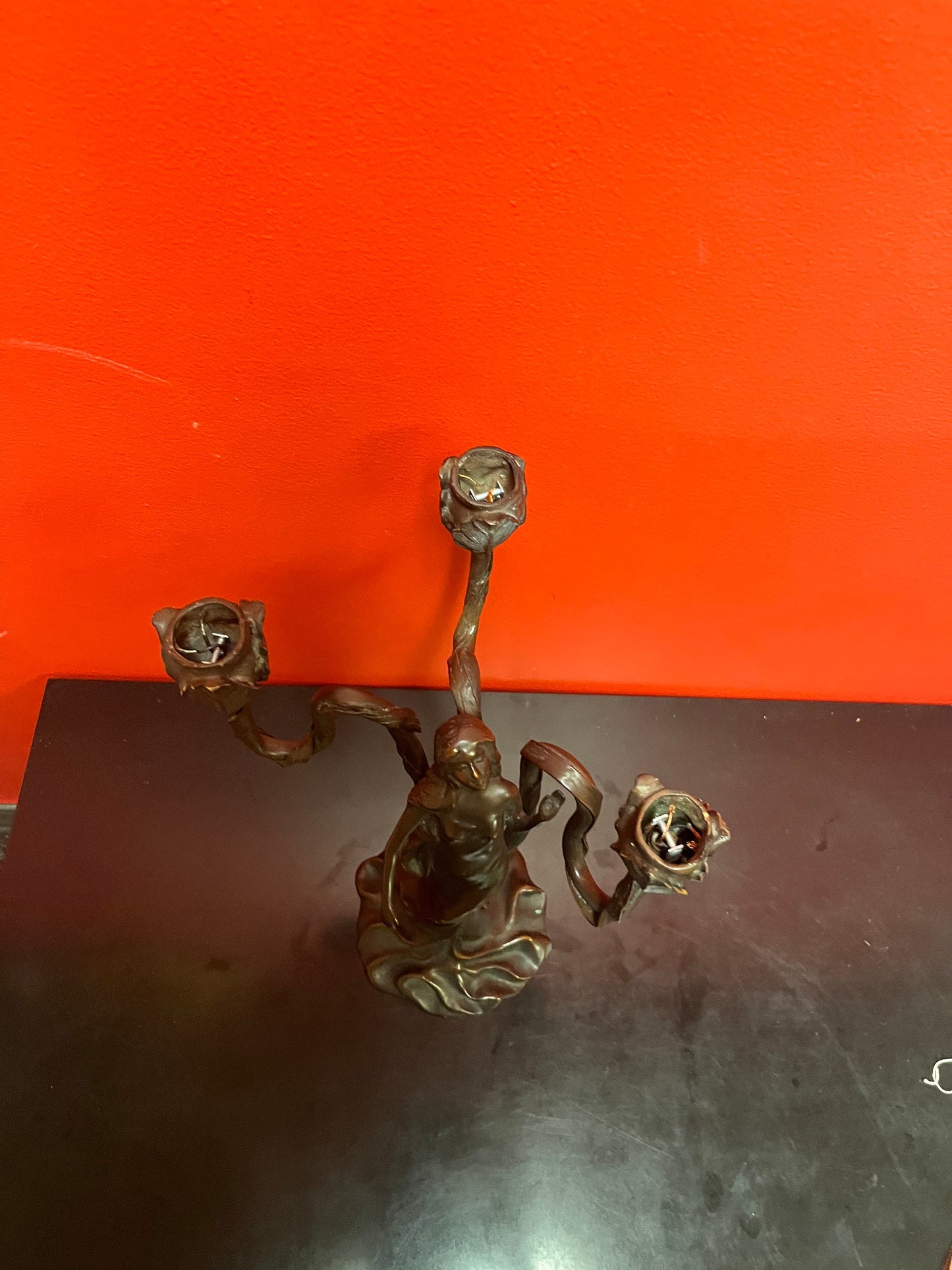 Magnificent antique European bronze lady candelabra/ lamp  fabulous Patina and Condition  an absolute beauty - 14 inches taller! - wow