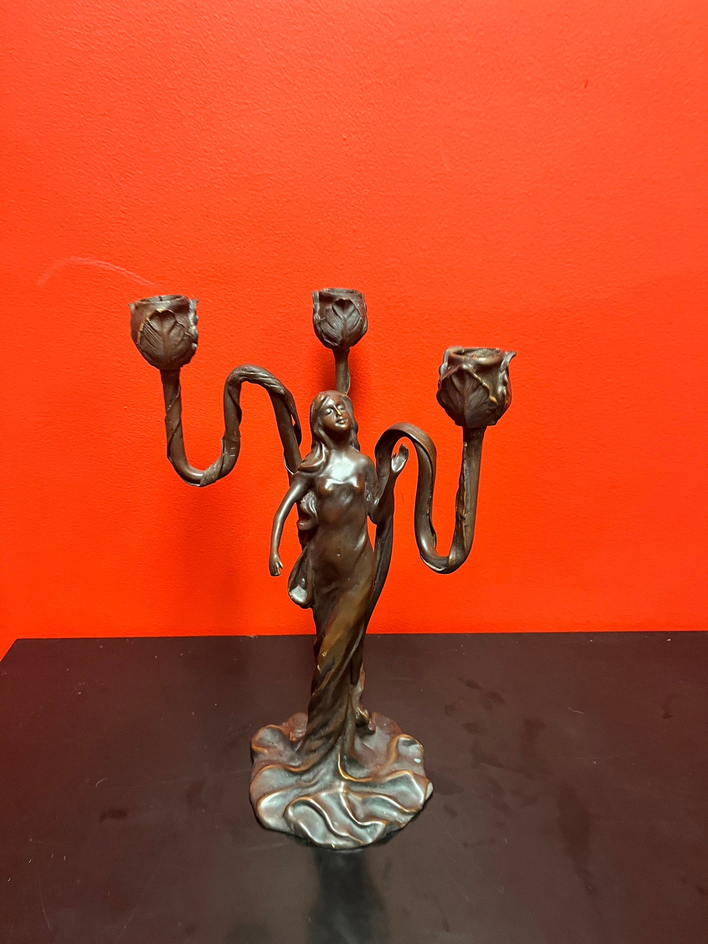 Magnificent antique European bronze lady candelabra/ lamp  fabulous Patina and Condition  an absolute beauty - 14 inches taller! - wow