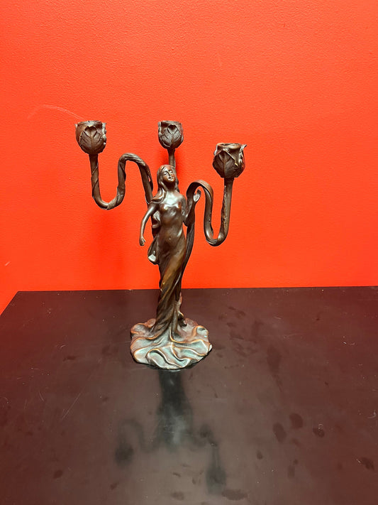 Magnificent antique European bronze lady candelabra/ lamp  fabulous Patina and Condition  an absolute beauty - 14 inches taller! - wow