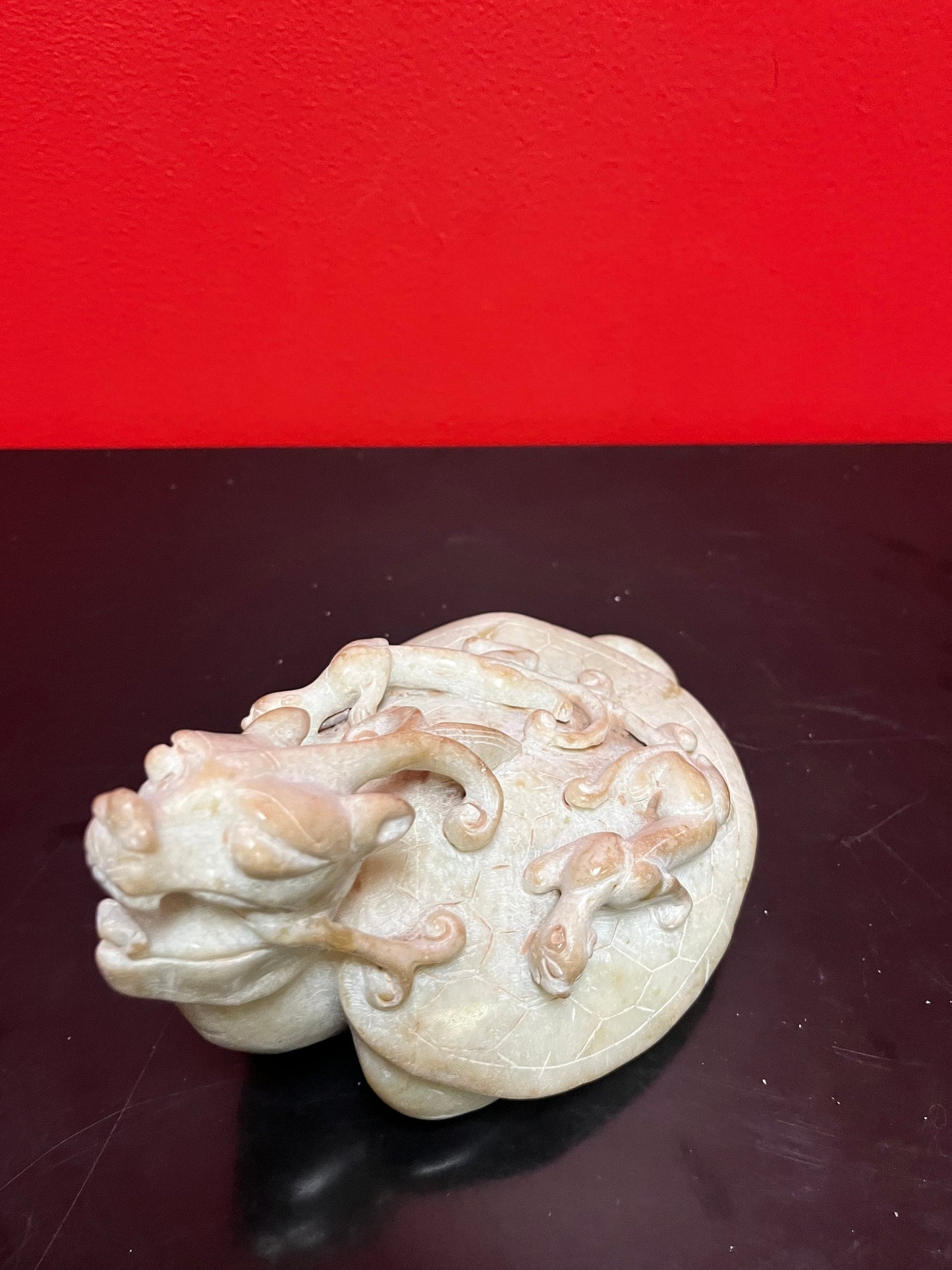 Museum quality, one of a kind Chinese antique, jade sea turtle with animals  climbing  top quality detail and workmanship  Chinese Jade