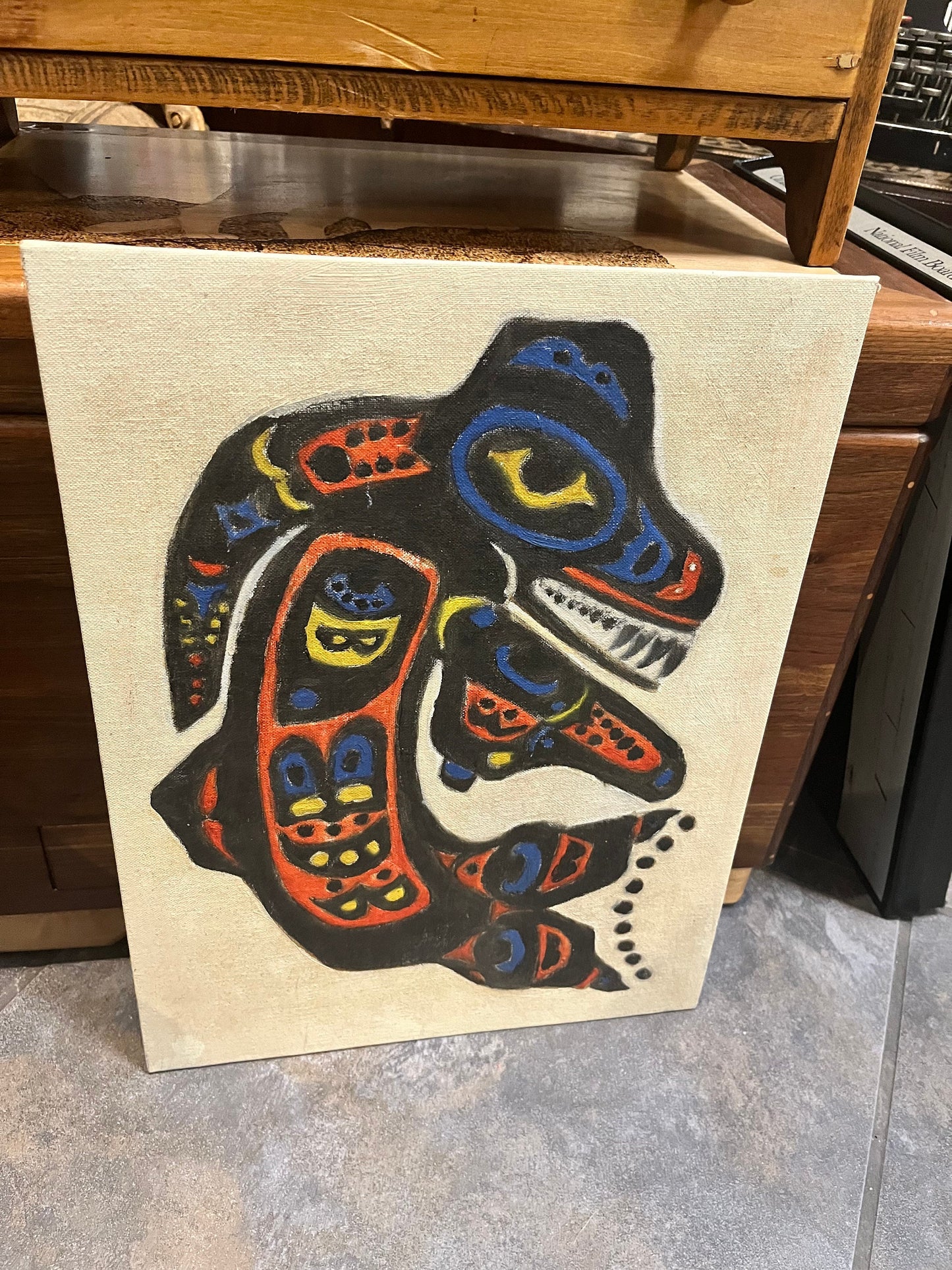 Absolutely fabulous 16 x 12 vintage indigenous first nations killer whale Thunderbird transformation original painting on board - unsigned