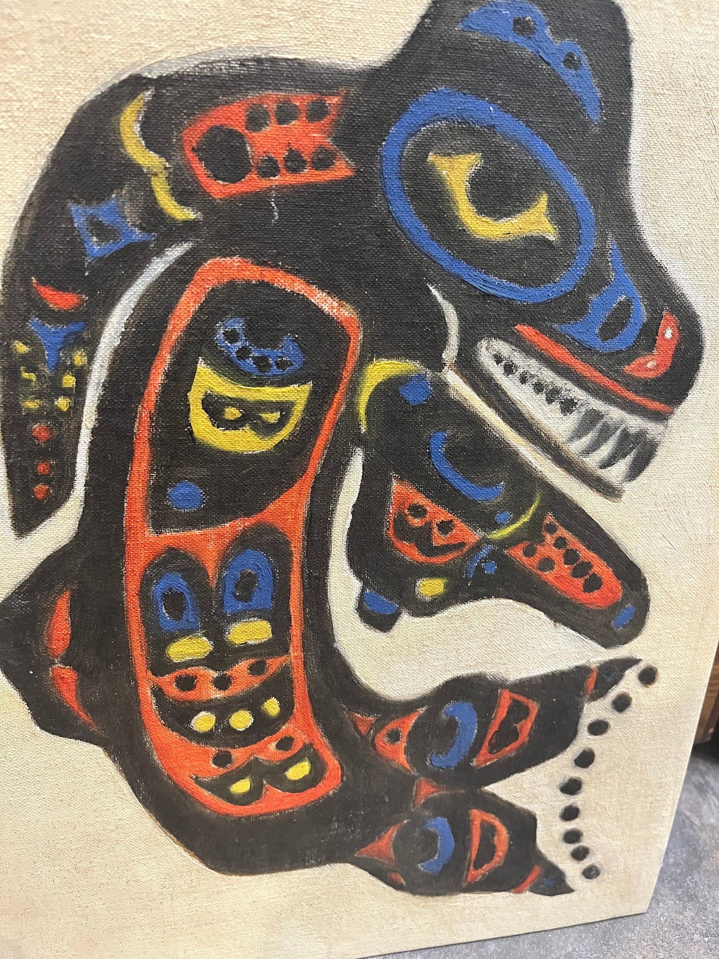 Absolutely fabulous 16 x 12 vintage indigenous first nations killer whale Thunderbird transformation original painting on board - unsigned