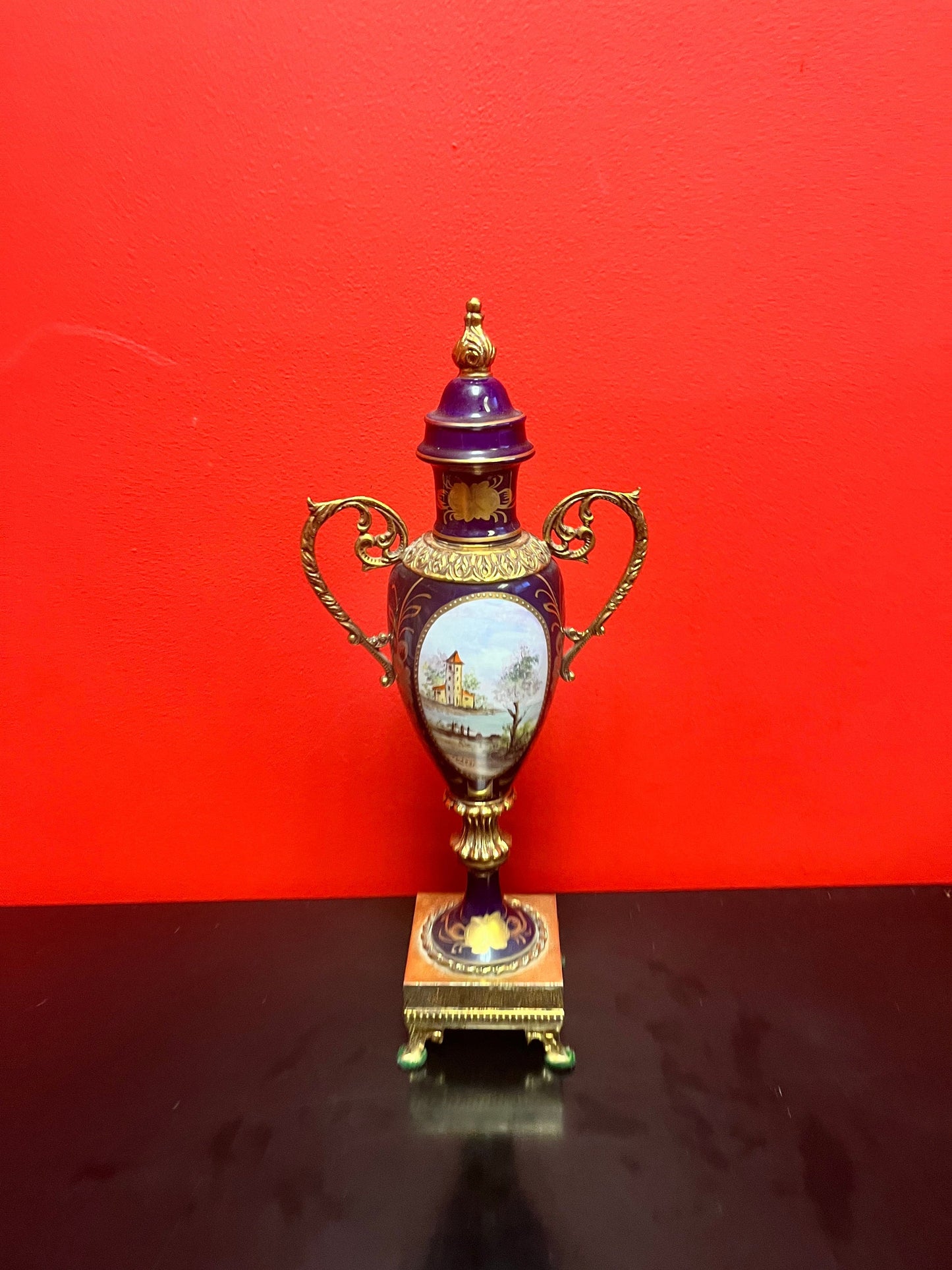 Stunning large 14.5 inch French porcelain  sevres antique signed hand painted iron with gilt mint condition and signed  value priced