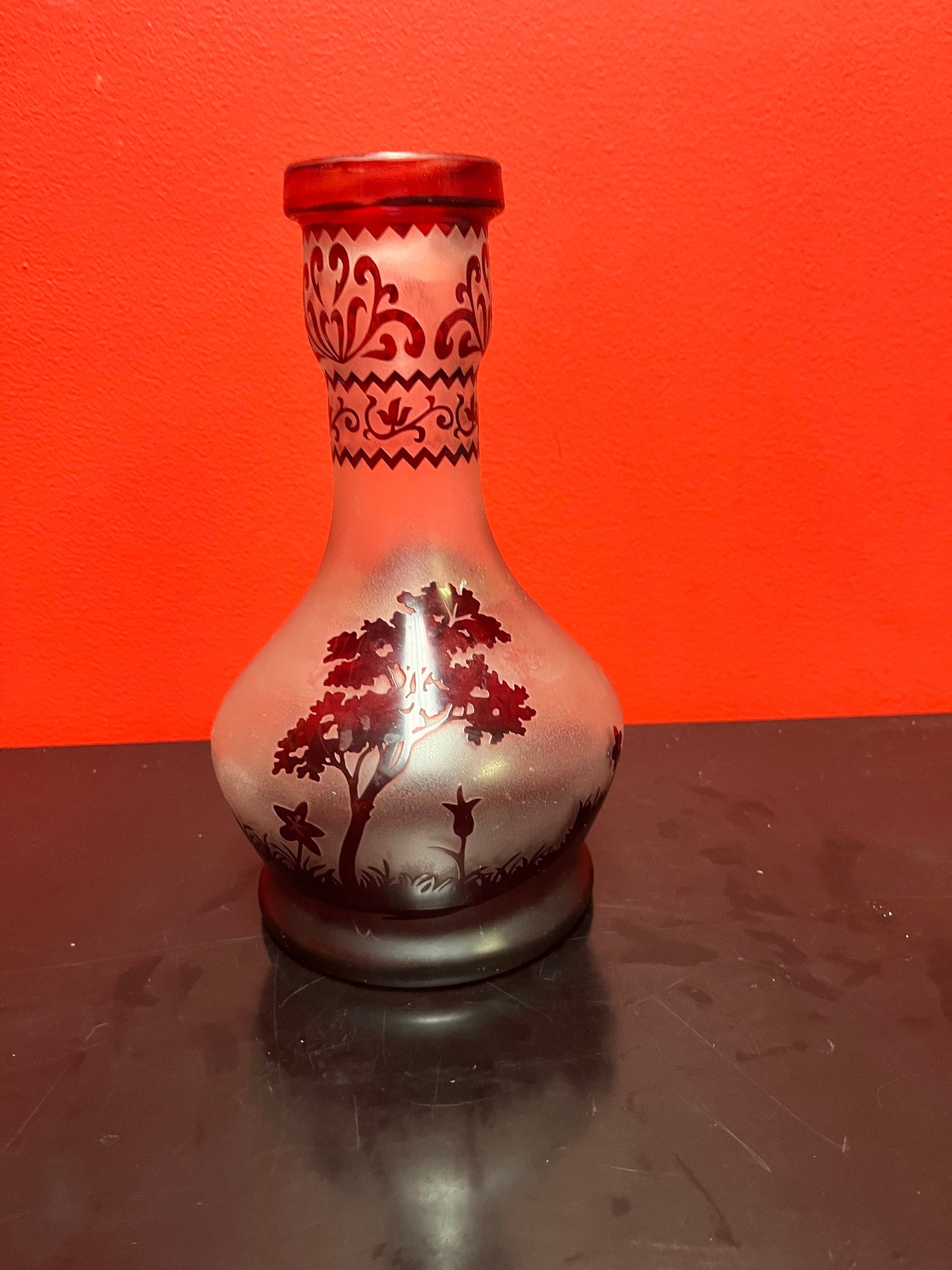 Antique stunning 10 inch high Galle style acid etched Ruby vases glass vase wow wow