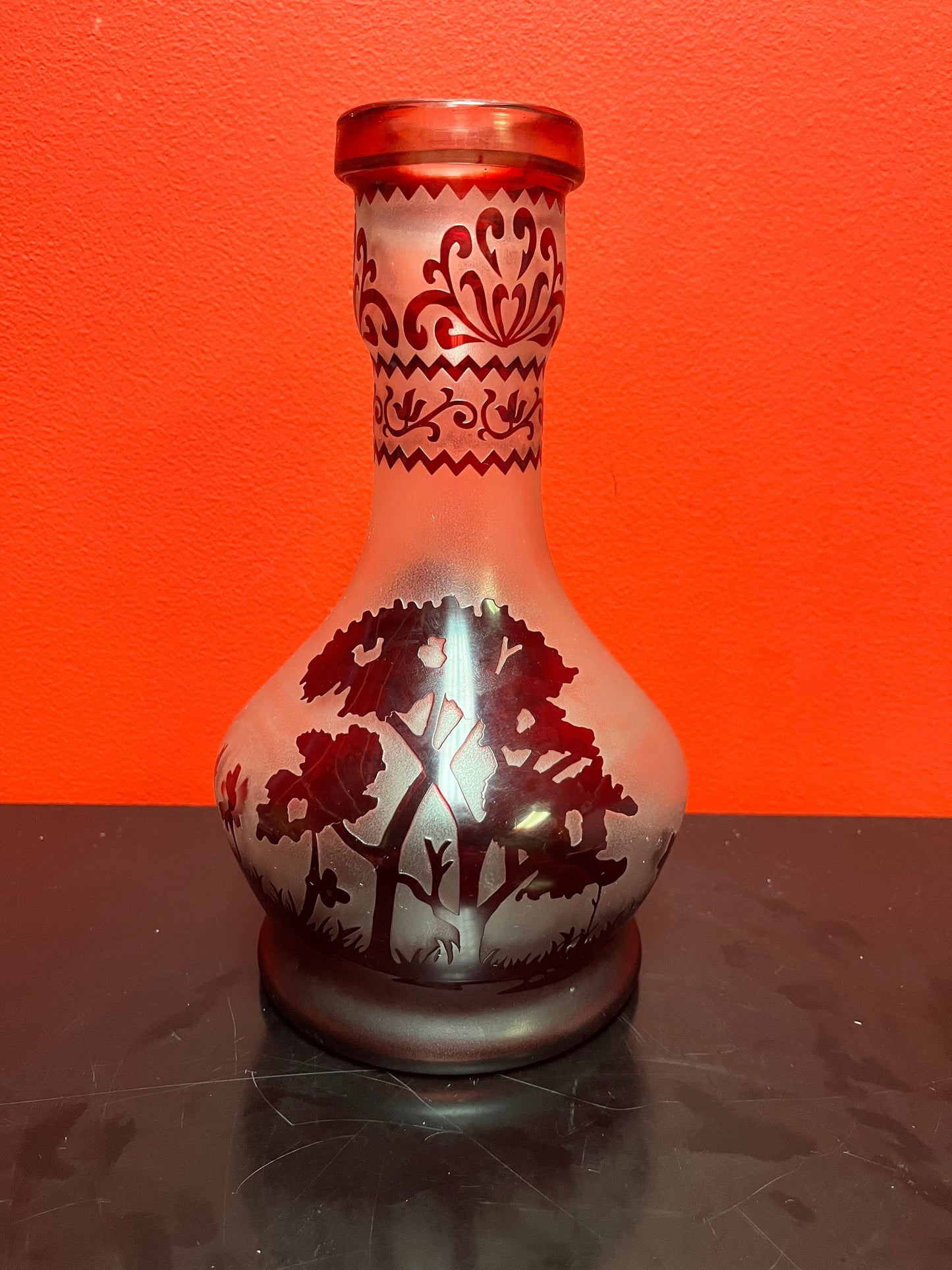 Antique stunning 10 inch high Galle style acid etched Ruby vases glass vase wow wow