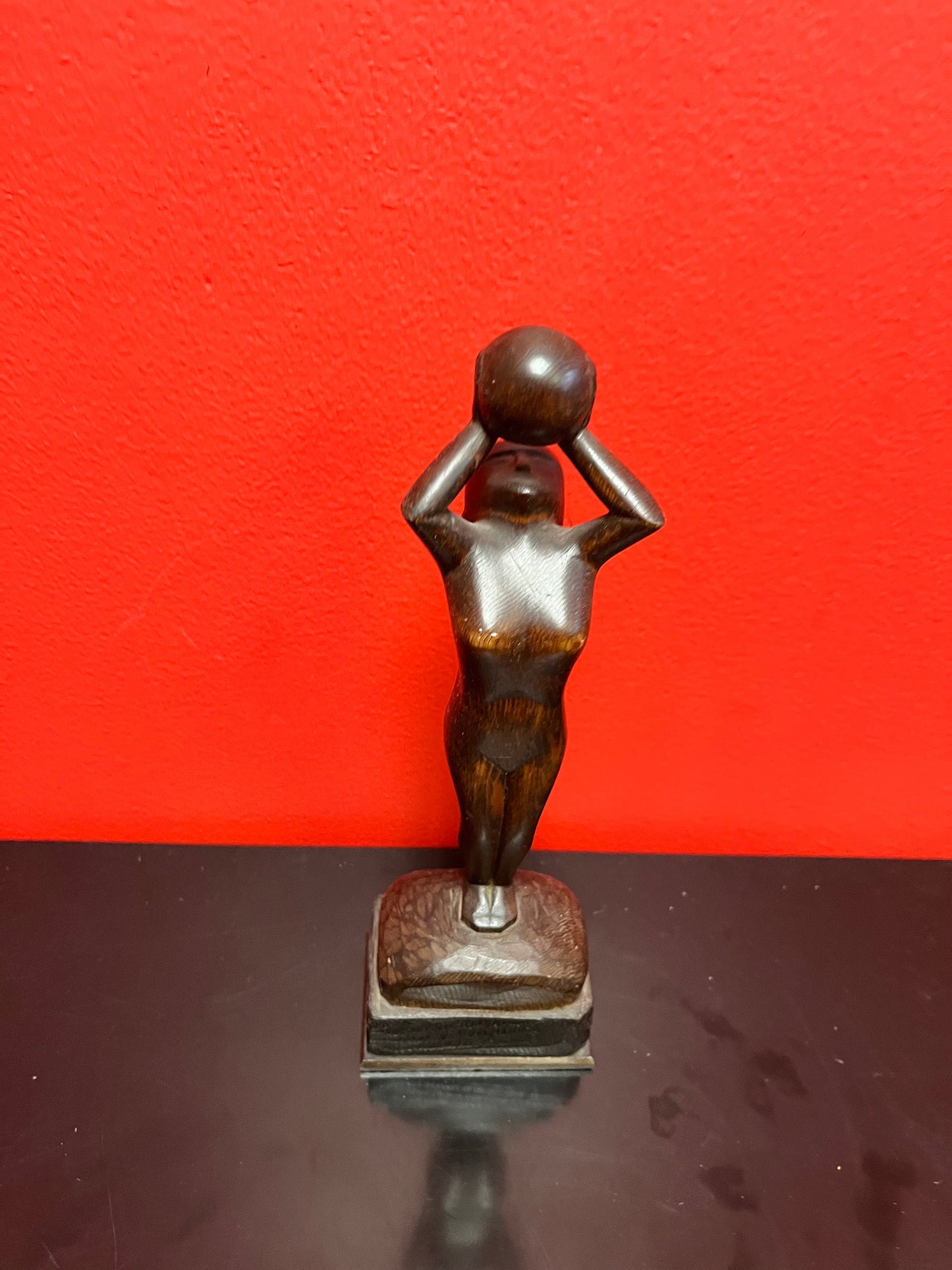 A  Sexy antique 1930s made in Edmonton Canada nude woman holding up the world  lovely detail -  fab gift  9 inches tall