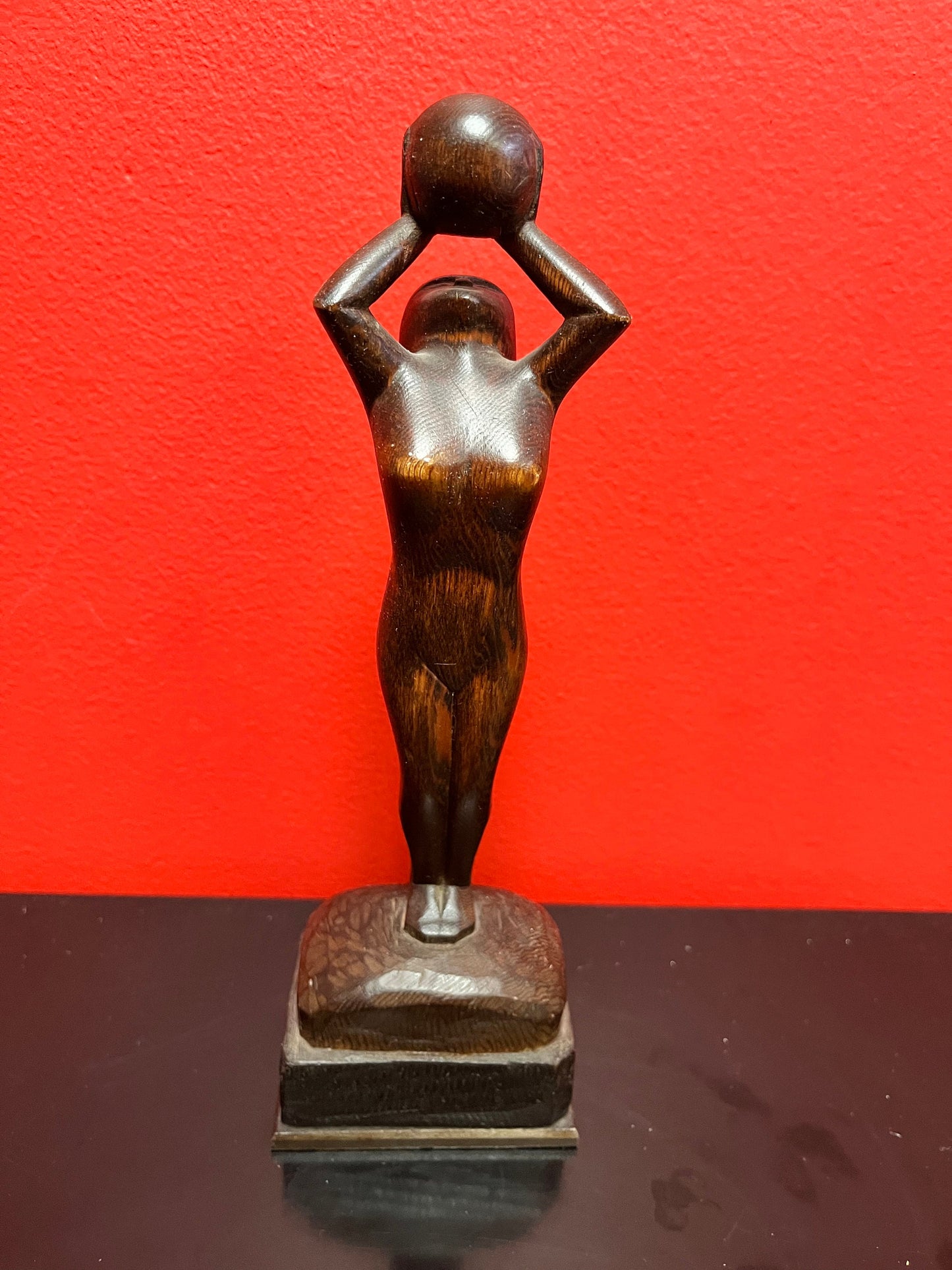 A  Sexy antique 1930s made in Edmonton Canada nude woman holding up the world  lovely detail -  fab gift  9 inches tall